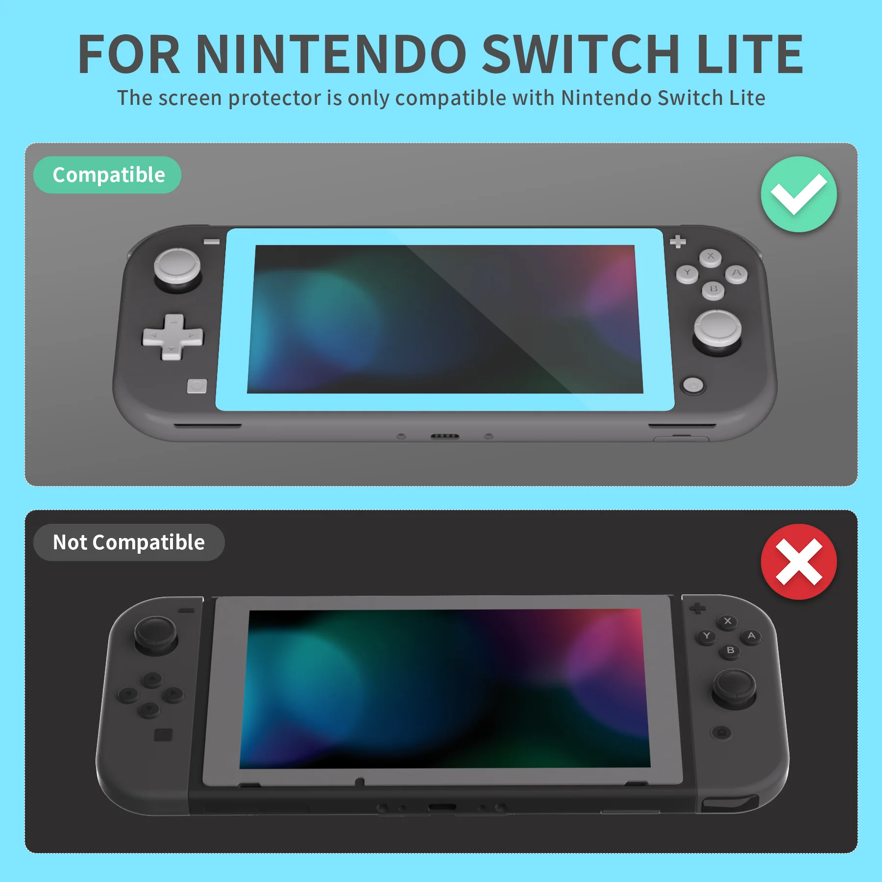 eXtremeRate 2 Pack Anti-Scratch Transparent HD Tempered Glass Screen Protector for Nintendo Switch Lite - Heaven Blue Border - Image 3