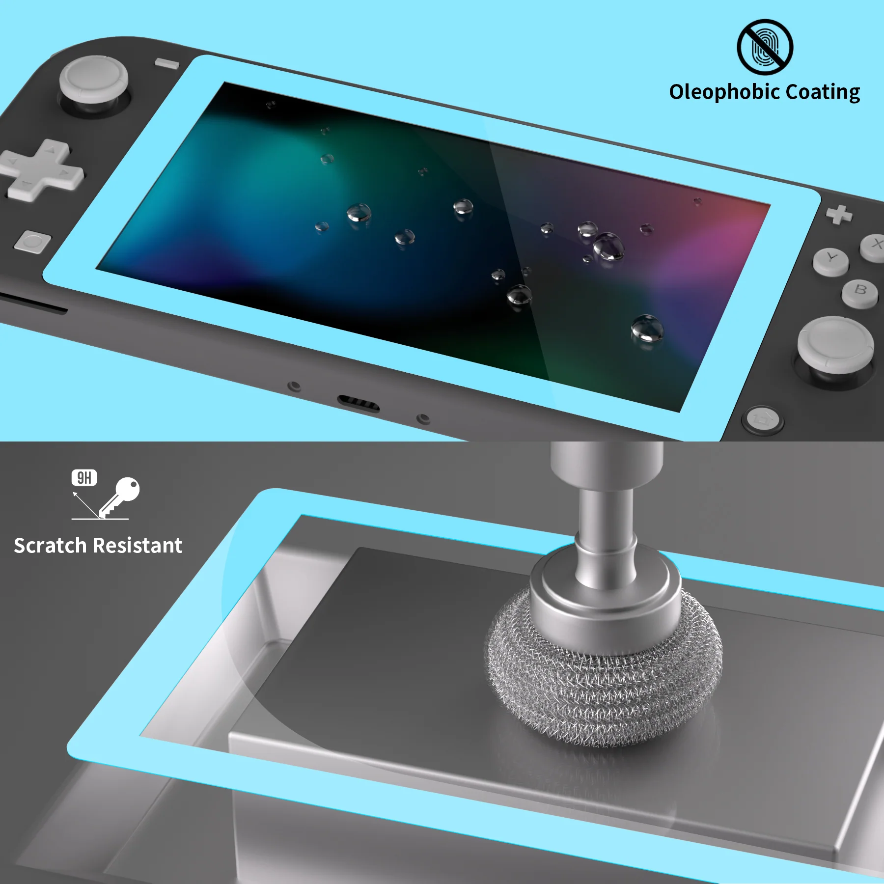 eXtremeRate 2 Pack Anti-Scratch Transparent HD Tempered Glass Screen Protector for Nintendo Switch Lite - Heaven Blue Border - Image 4