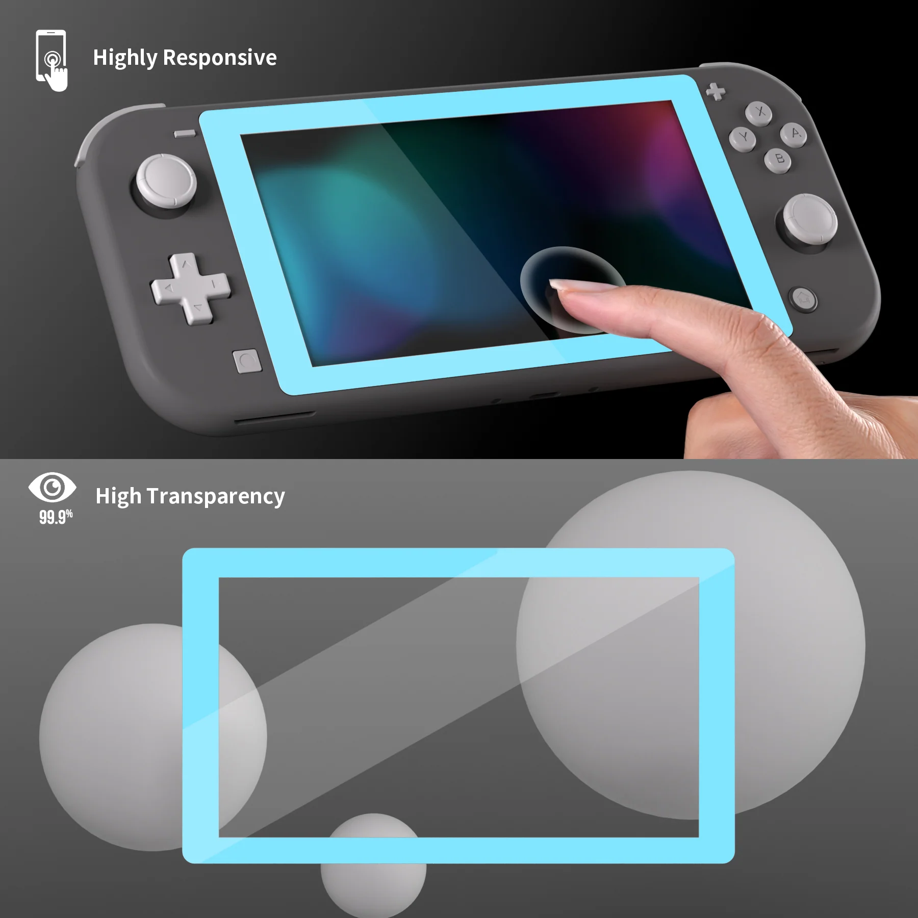 eXtremeRate 2 Pack Anti-Scratch Transparent HD Tempered Glass Screen Protector for Nintendo Switch Lite - Heaven Blue Border - Image 5