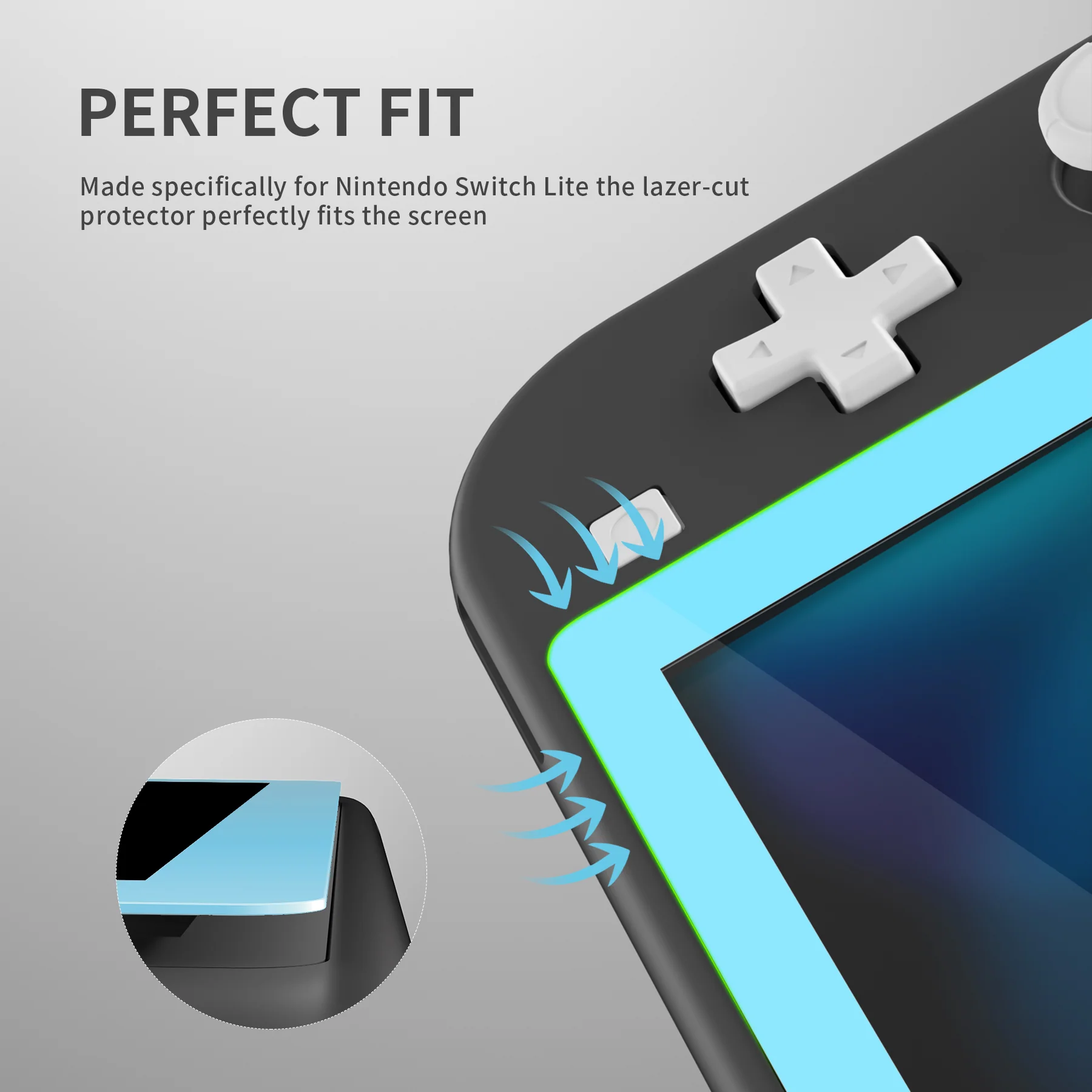 eXtremeRate 2 Pack Anti-Scratch Transparent HD Tempered Glass Screen Protector for Nintendo Switch Lite - Heaven Blue Border - Image 6