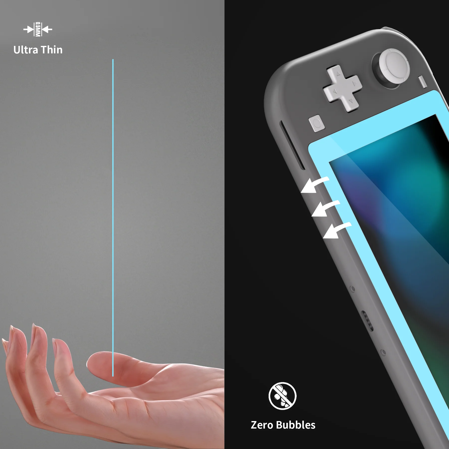 eXtremeRate 2 Pack Anti-Scratch Transparent HD Tempered Glass Screen Protector for Nintendo Switch Lite - Heaven Blue Border - Image 7