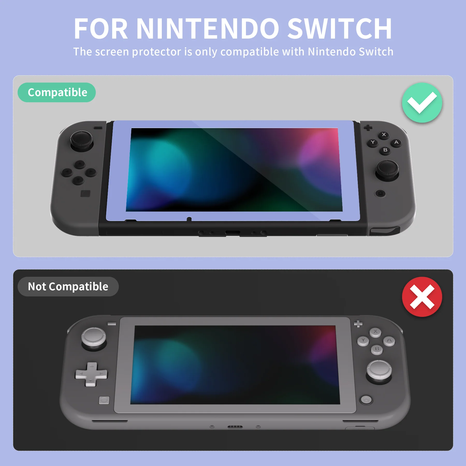 eXtremeRate 2 Pack Transparent HD Clear Tempered Glass Screen Protector for Nintendo Switch - Light Violet Border - Image 3