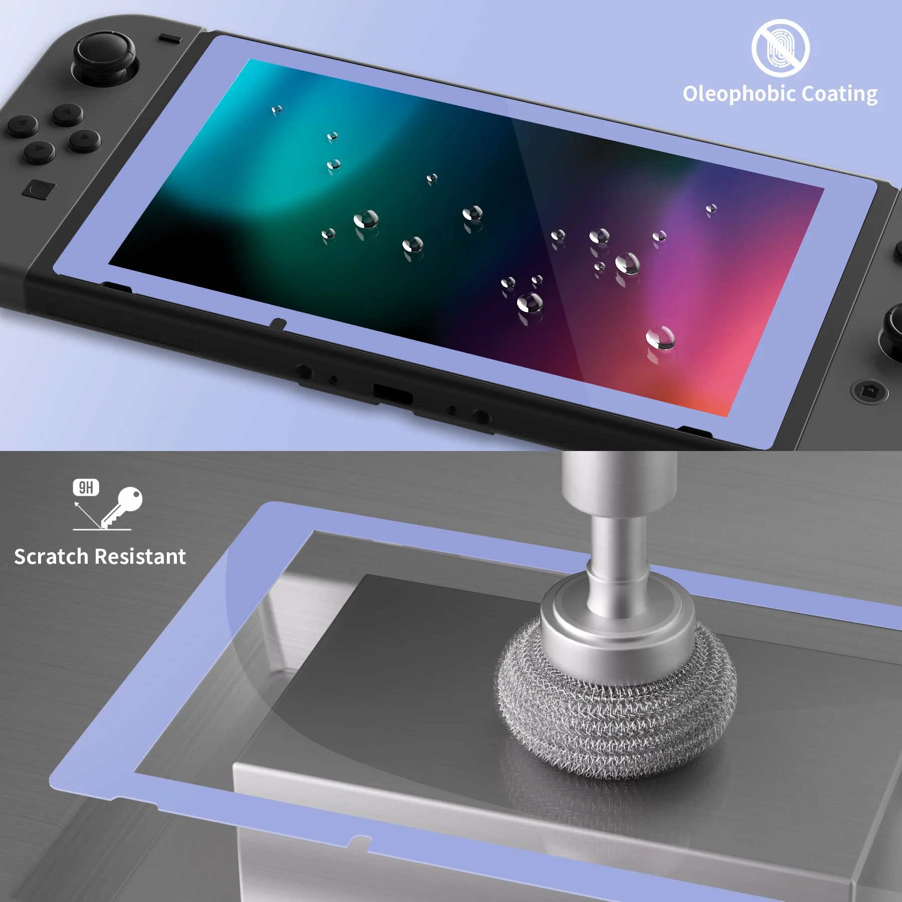 eXtremeRate 2 Pack Transparent HD Clear Tempered Glass Screen Protector for Nintendo Switch - Light Violet Border - Image 4
