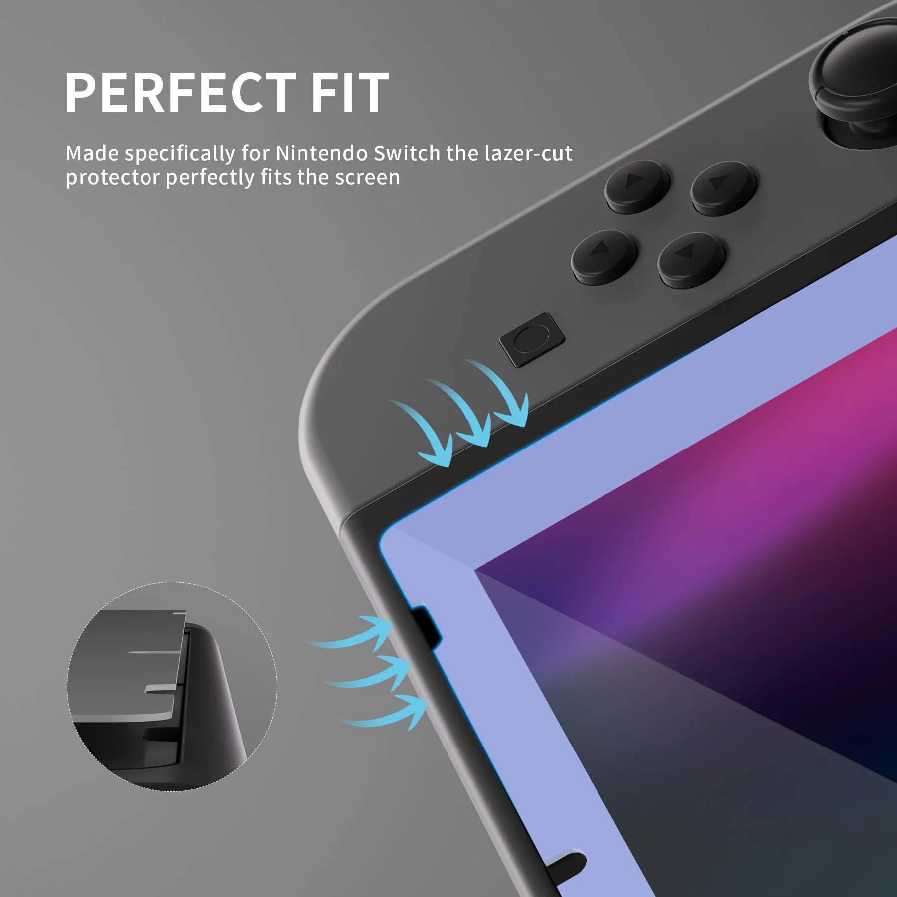 eXtremeRate 2 Pack Transparent HD Clear Tempered Glass Screen Protector for Nintendo Switch - Light Violet Border - Image 6
