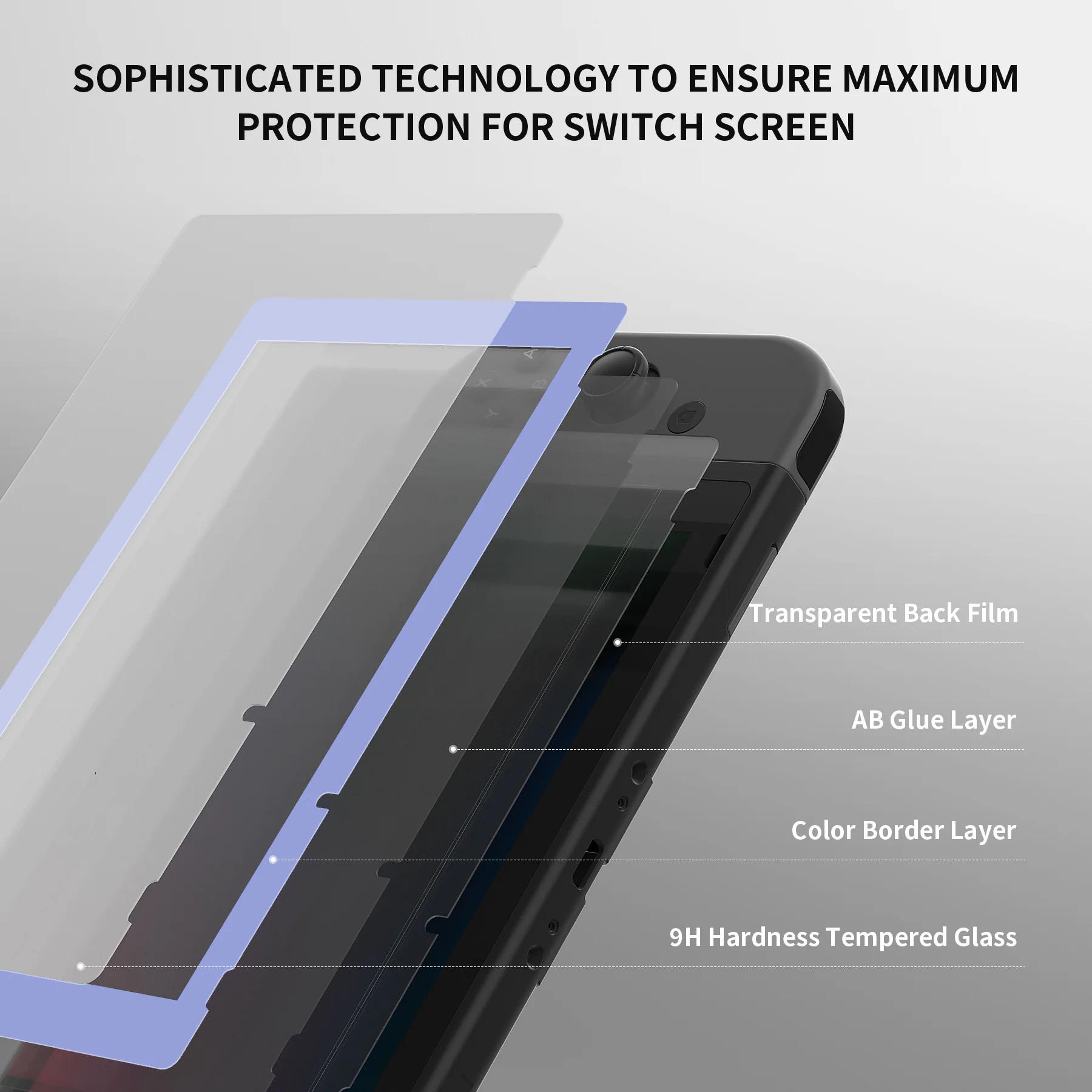 eXtremeRate 2 Pack Transparent HD Clear Tempered Glass Screen Protector for Nintendo Switch - Light Violet Border - Image 8