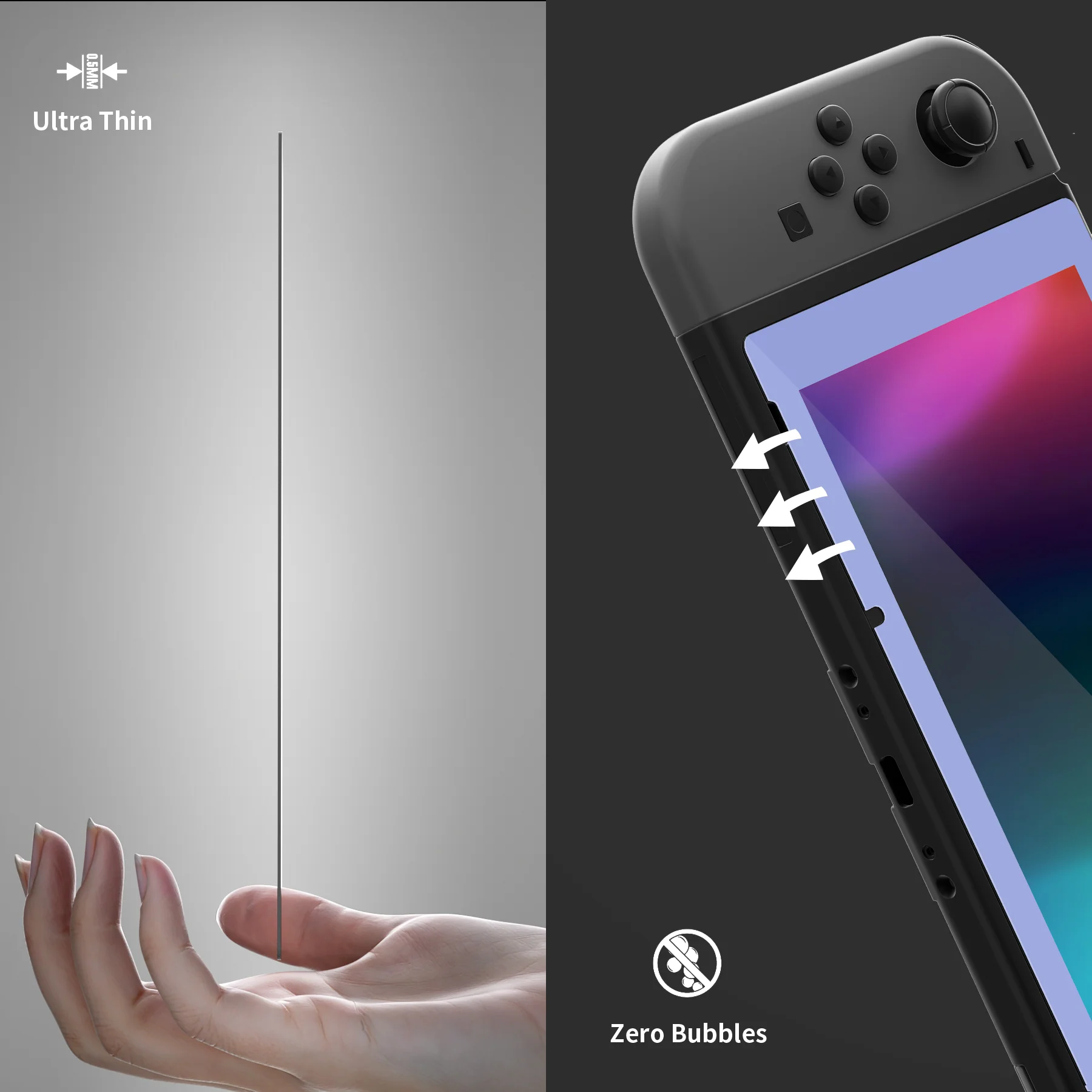 eXtremeRate 2 Pack Transparent HD Clear Tempered Glass Screen Protector for Nintendo Switch - Light Violet Border - Image 9