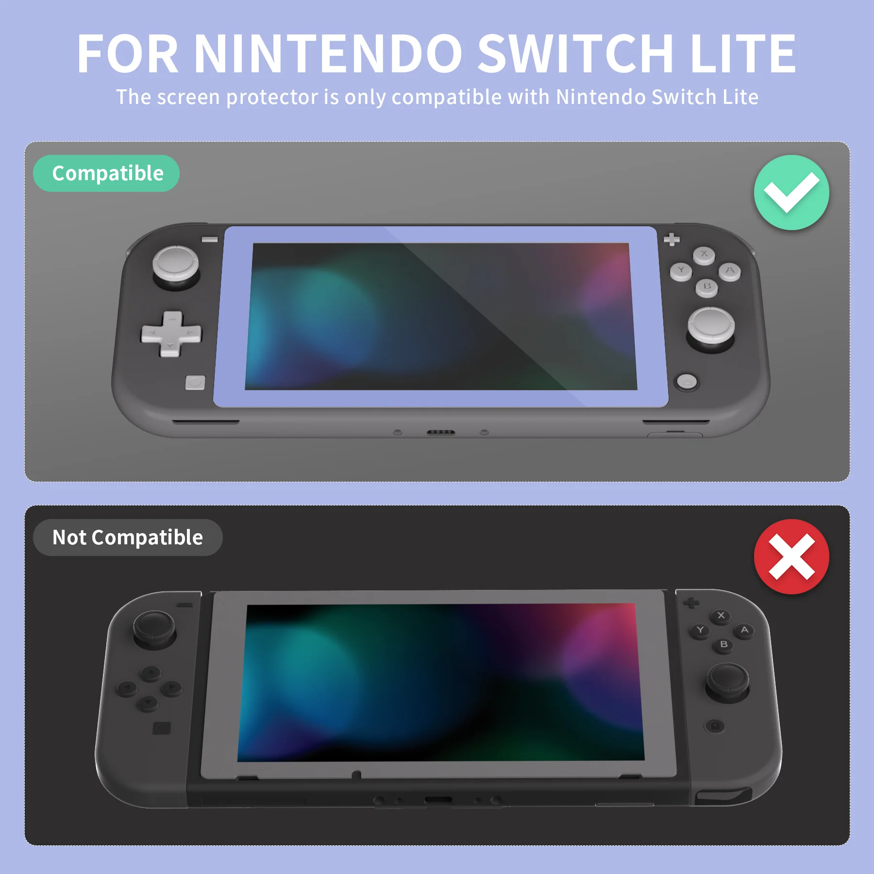 eXtremeRate 2 Pack Anti-Scratch Transparent HD Tempered Glass Screen Protector for Nintendo Switch Lite - Light Violet Border - Image 3