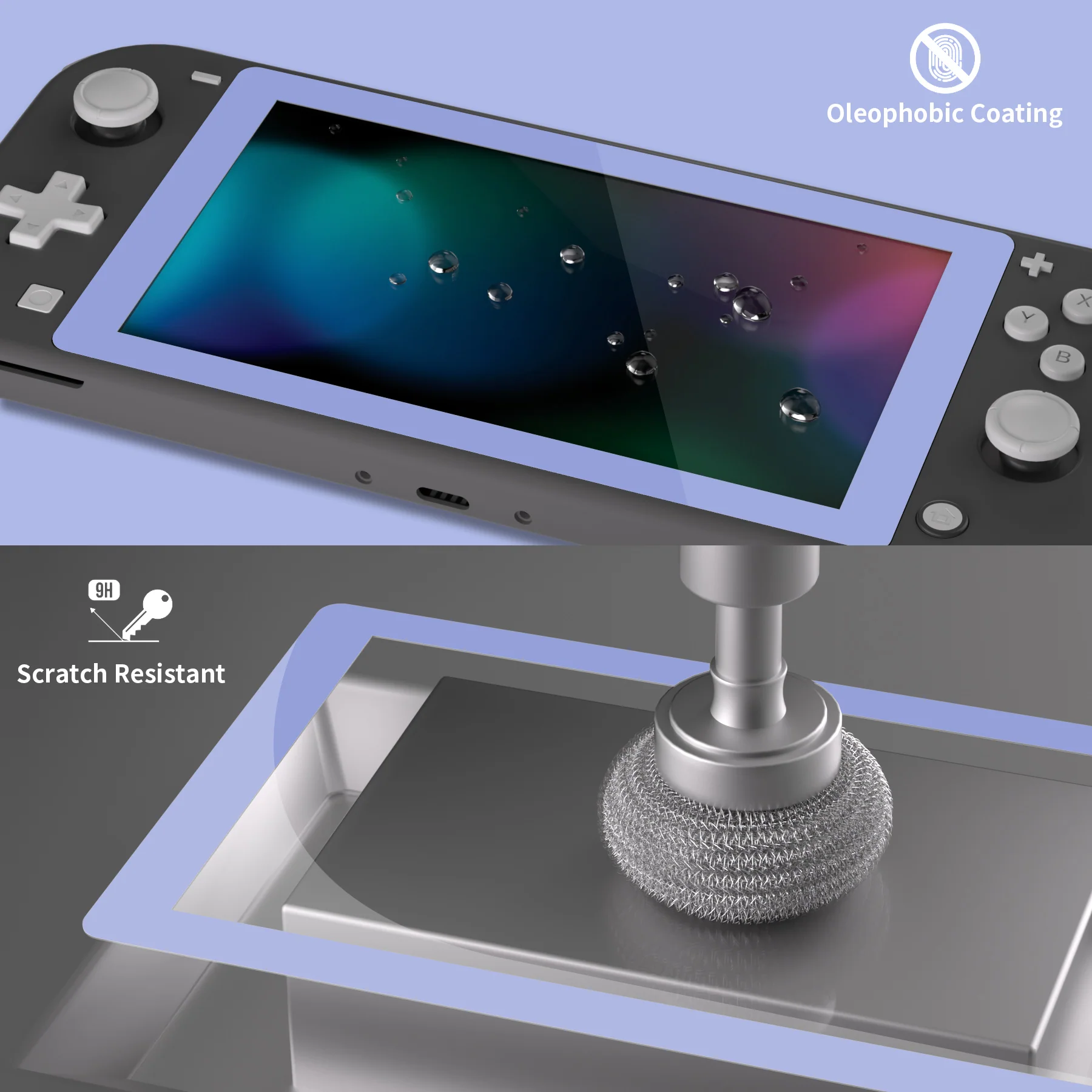 eXtremeRate 2 Pack Anti-Scratch Transparent HD Tempered Glass Screen Protector for Nintendo Switch Lite - Light Violet Border - Image 4