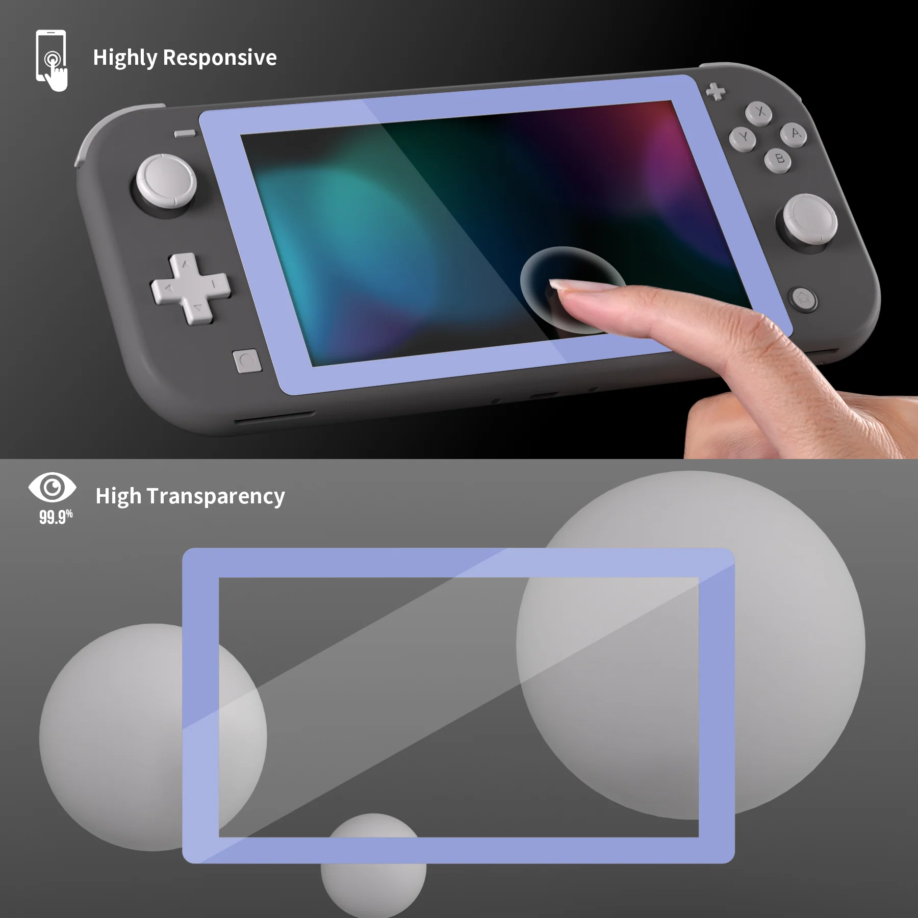 eXtremeRate 2 Pack Anti-Scratch Transparent HD Tempered Glass Screen Protector for Nintendo Switch Lite - Light Violet Border - Image 5