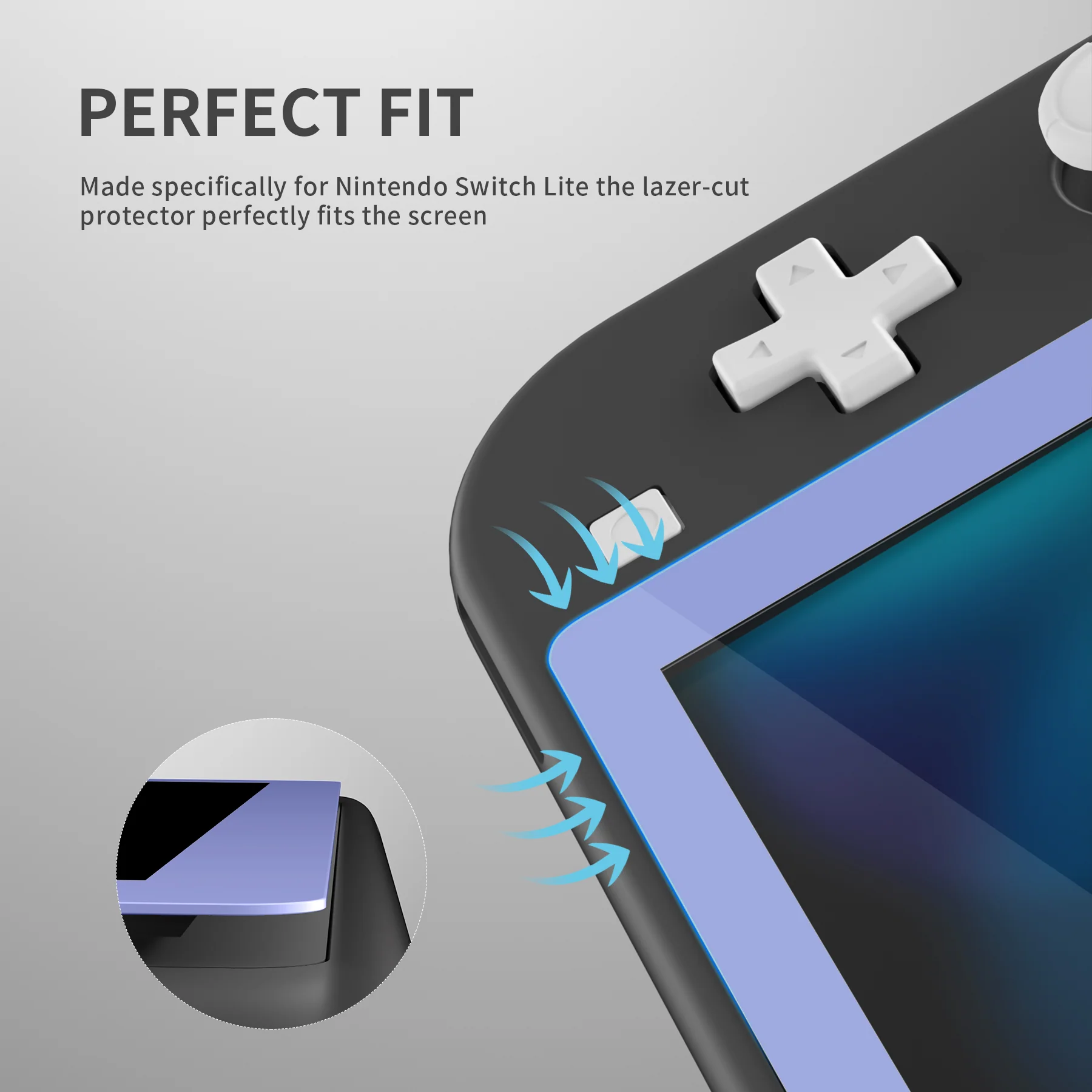 eXtremeRate 2 Pack Anti-Scratch Transparent HD Tempered Glass Screen Protector for Nintendo Switch Lite - Light Violet Border - Image 6
