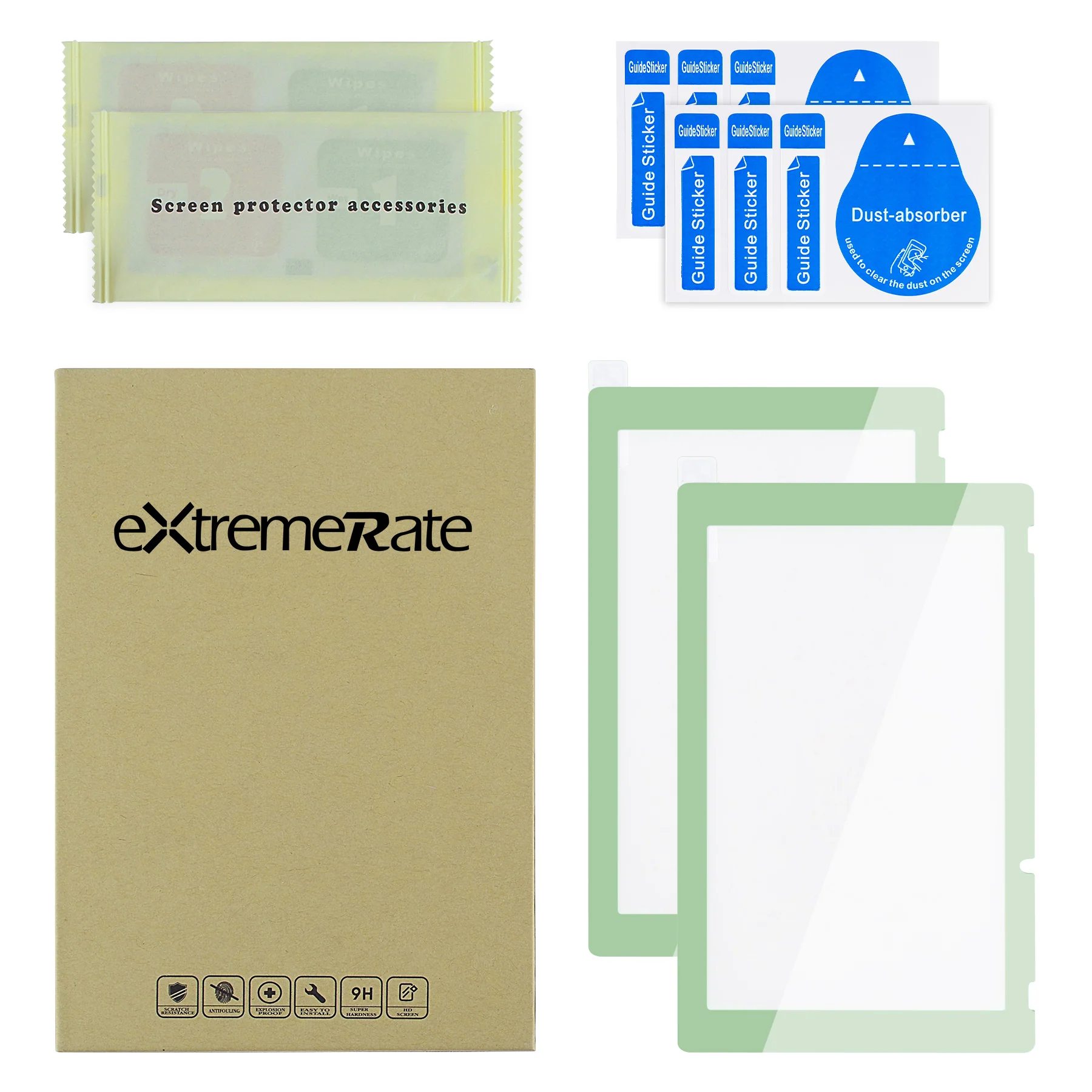 eXtremeRate 2 Pack Transparent HD Clear Tempered Glass Screen Protector for Nintendo Switch - Matcha Green Border - Image 2