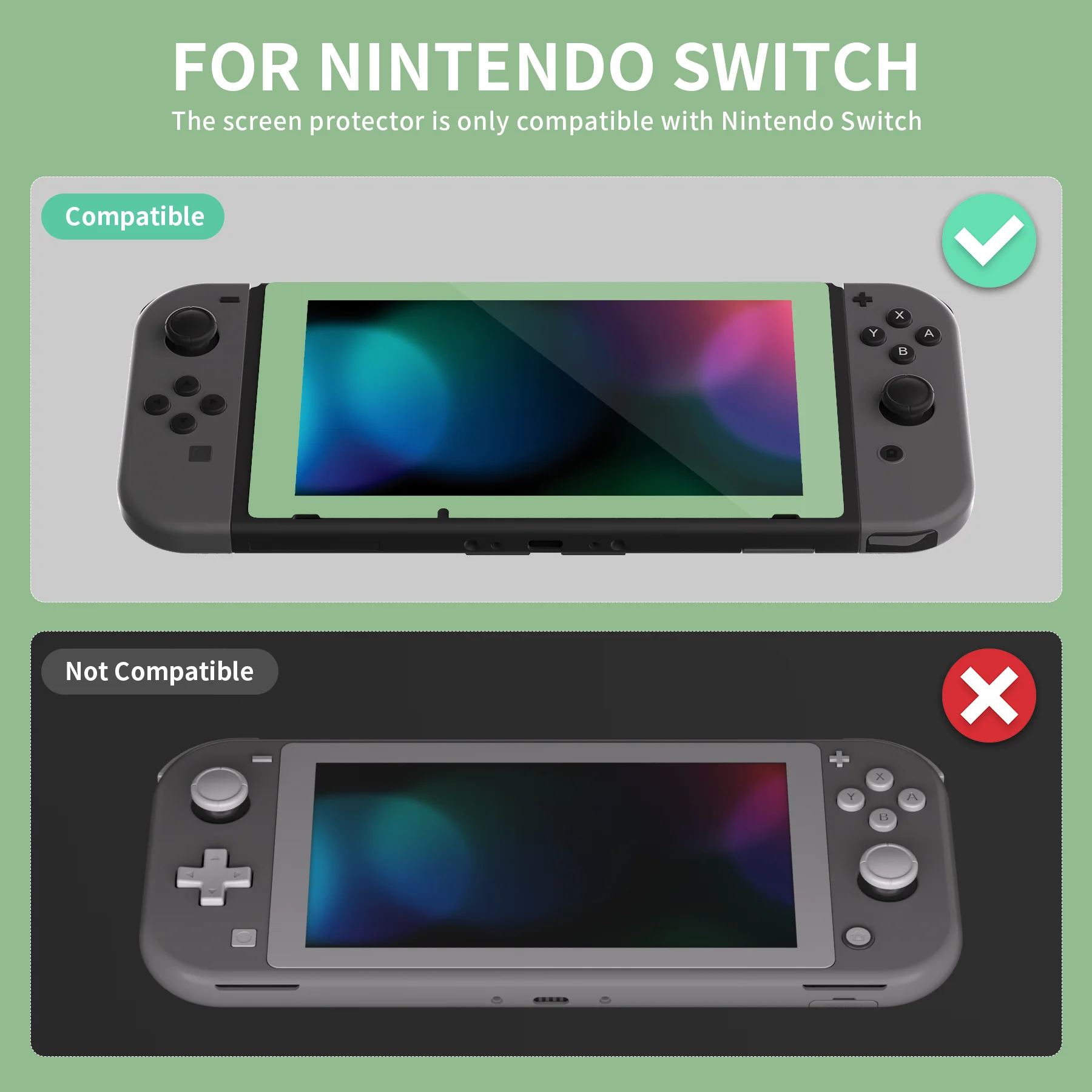 eXtremeRate 2 Pack Transparent HD Clear Tempered Glass Screen Protector for Nintendo Switch - Matcha Green Border - Image 3