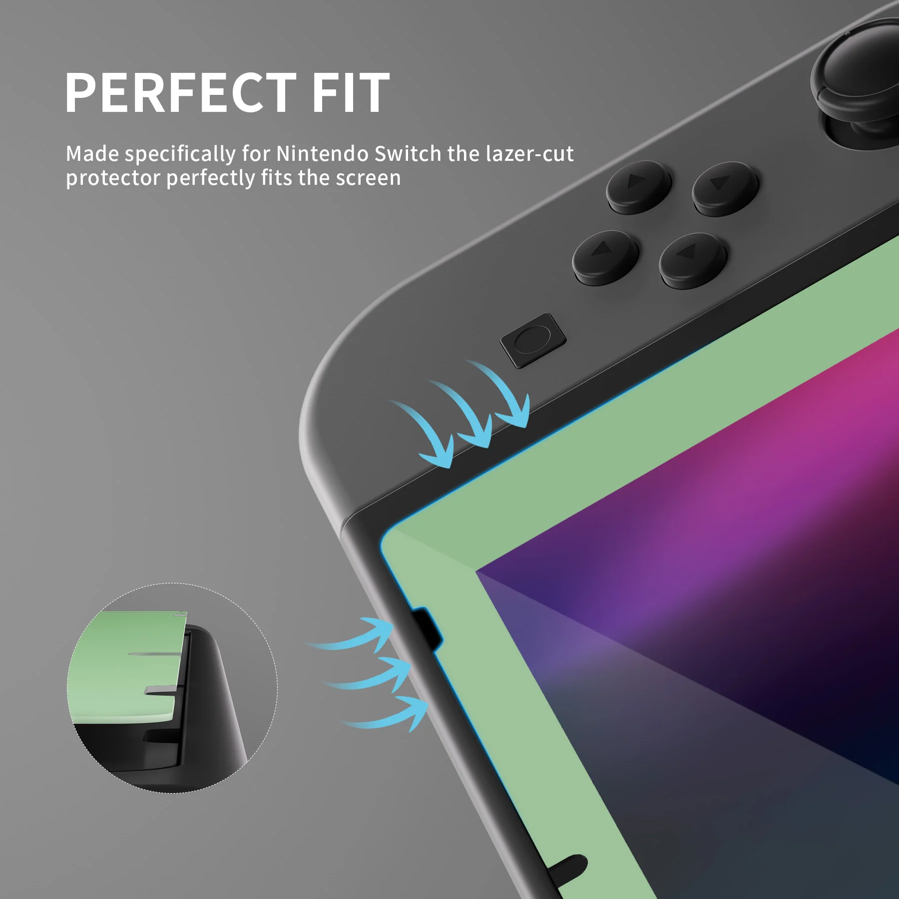 eXtremeRate 2 Pack Transparent HD Clear Tempered Glass Screen Protector for Nintendo Switch - Matcha Green Border - Image 6