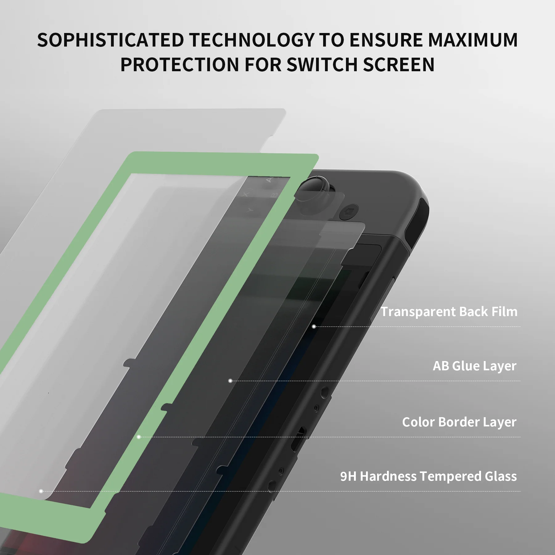 eXtremeRate 2 Pack Transparent HD Clear Tempered Glass Screen Protector for Nintendo Switch - Matcha Green Border - Image 8