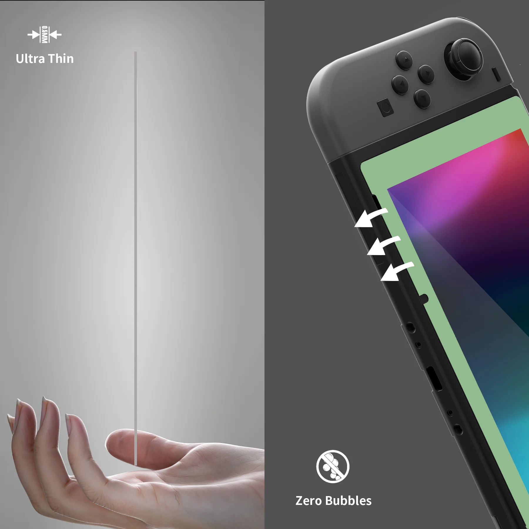 eXtremeRate 2 Pack Transparent HD Clear Tempered Glass Screen Protector for Nintendo Switch - Matcha Green Border - Image 9