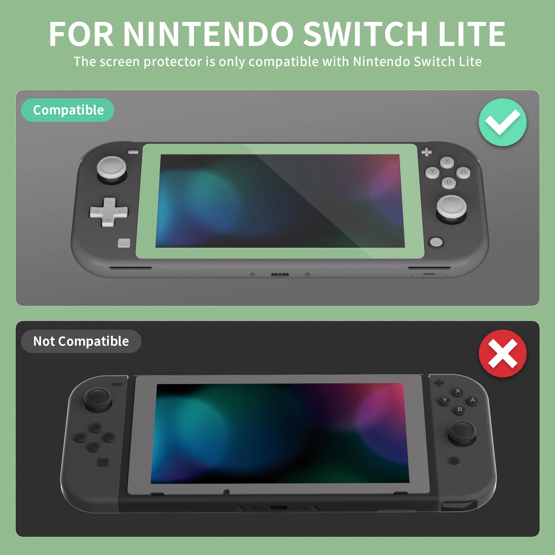 eXtremeRate 2 Pack Anti-Scratch Transparent HD Tempered Glass Screen Protector for Nintendo Switch Lite - Matcha Green Border - Image 3