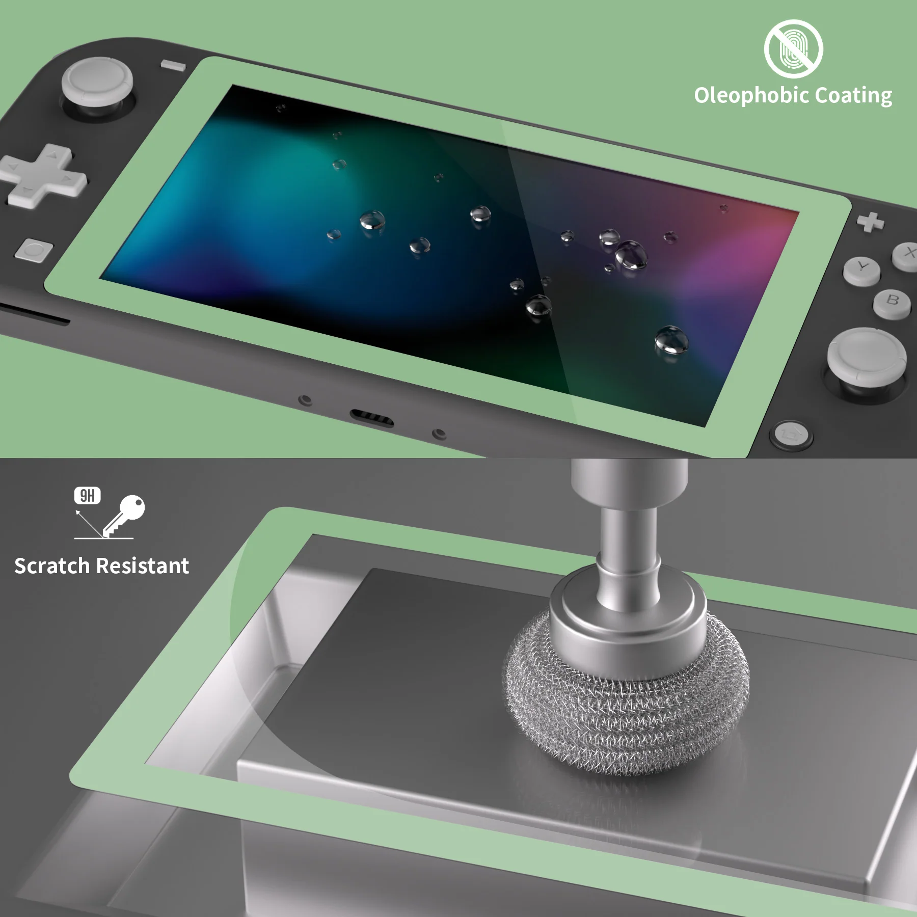 eXtremeRate 2 Pack Anti-Scratch Transparent HD Tempered Glass Screen Protector for Nintendo Switch Lite - Matcha Green Border - Image 4