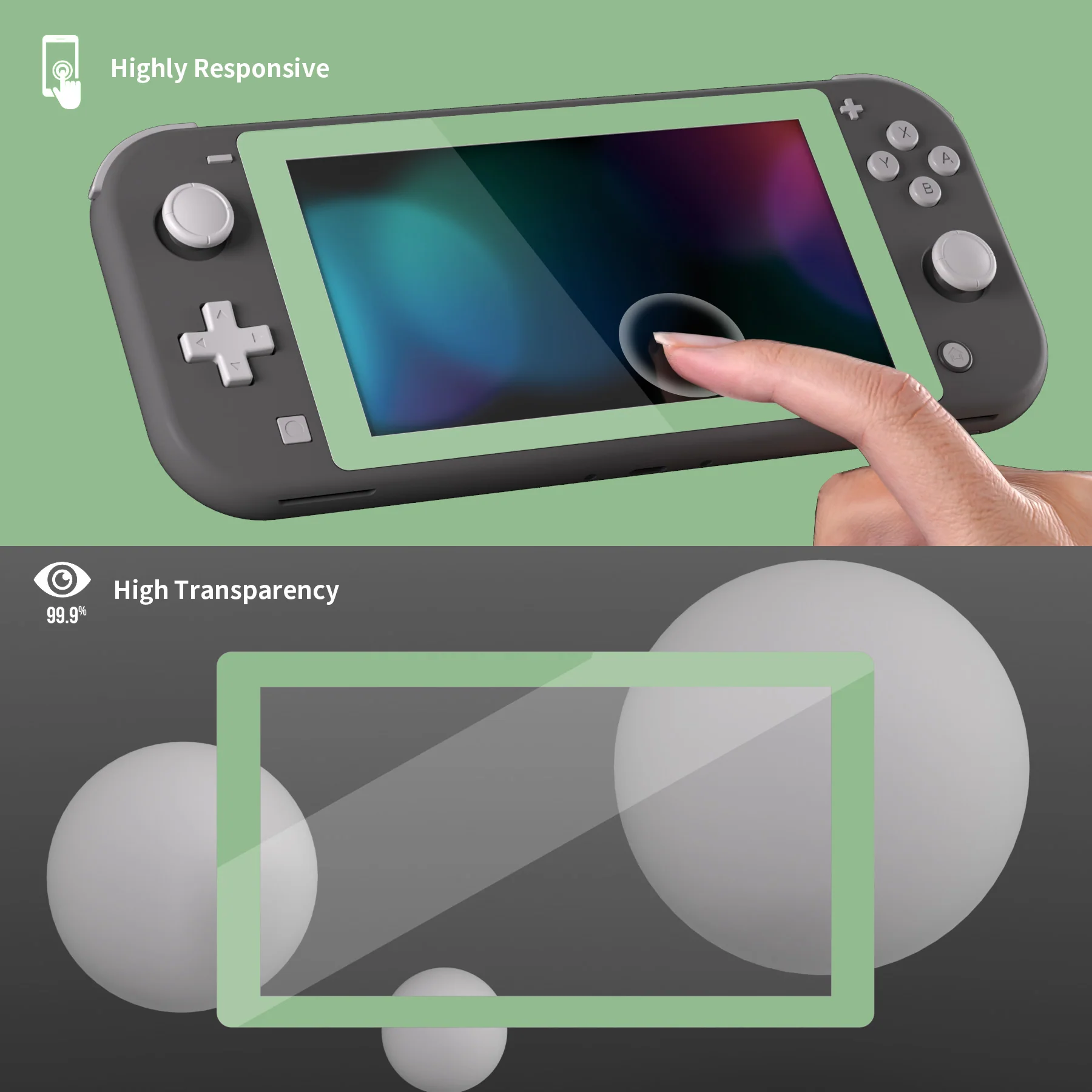 eXtremeRate 2 Pack Anti-Scratch Transparent HD Tempered Glass Screen Protector for Nintendo Switch Lite - Matcha Green Border - Image 5