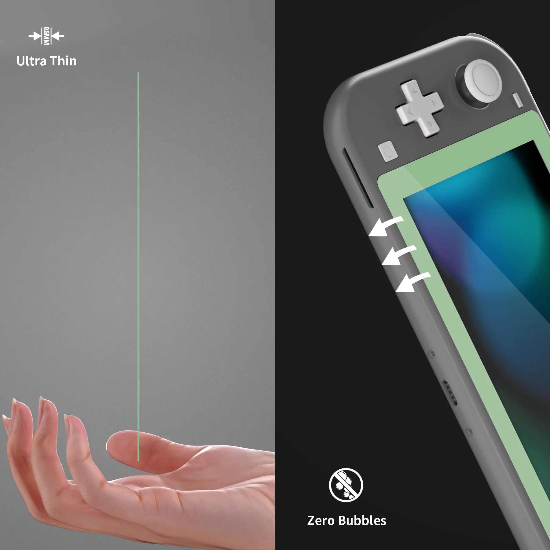 eXtremeRate 2 Pack Anti-Scratch Transparent HD Tempered Glass Screen Protector for Nintendo Switch Lite - Matcha Green Border - Image 7