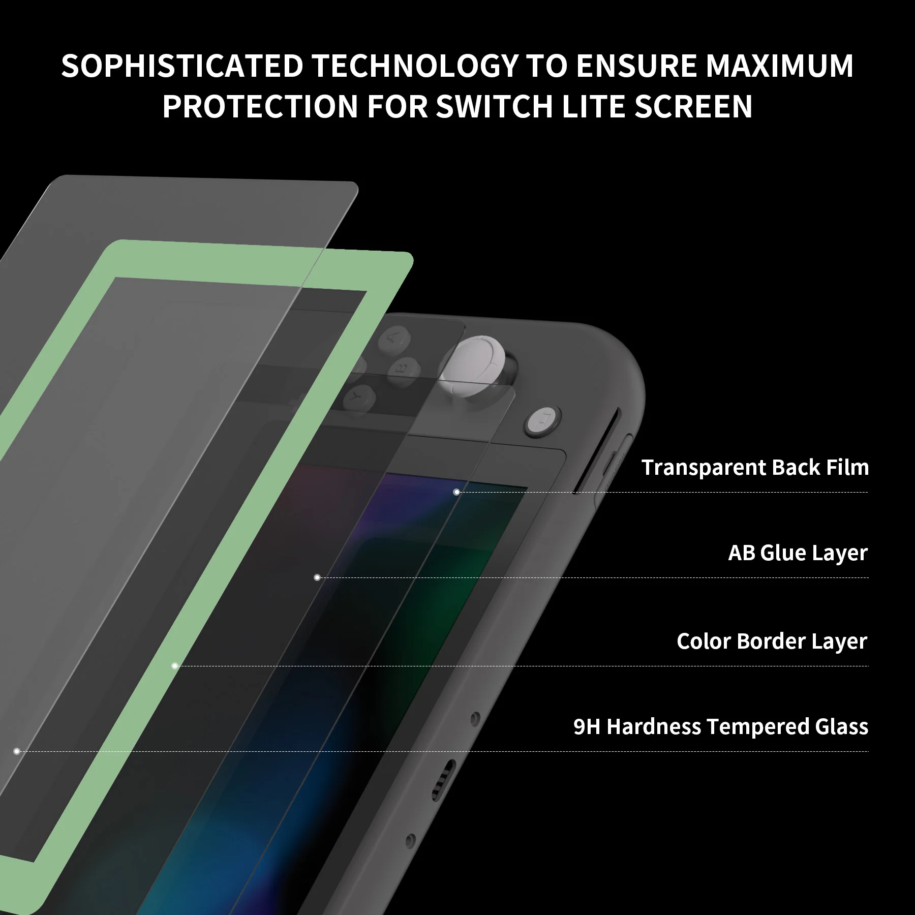 eXtremeRate 2 Pack Anti-Scratch Transparent HD Tempered Glass Screen Protector for Nintendo Switch Lite - Matcha Green Border - Image 8
