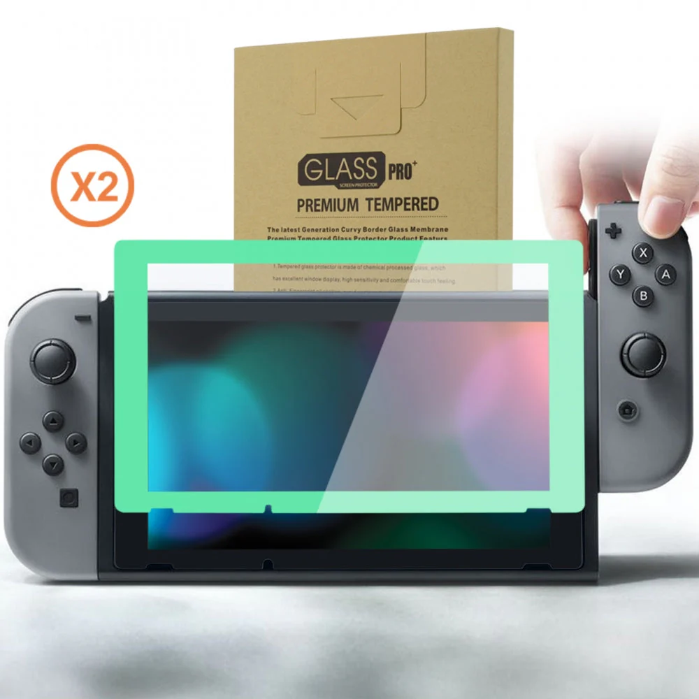 eXtremeRate 2 Pack Transparent HD Clear Tempered Glass Screen Protector for Nintendo Switch - Mint Green Border - Image 10