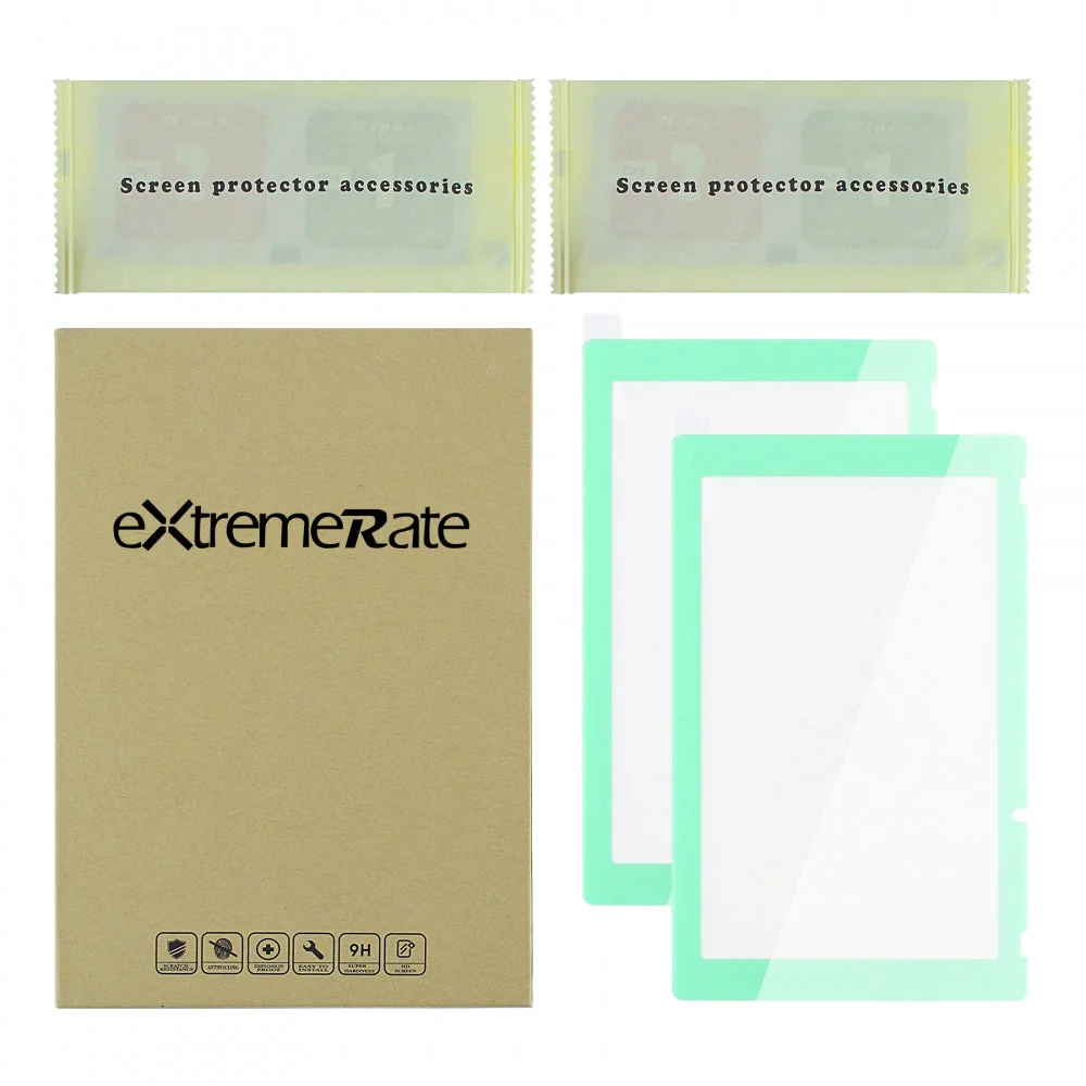 eXtremeRate 2 Pack Transparent HD Clear Tempered Glass Screen Protector for Nintendo Switch - Mint Green Border - Image 2