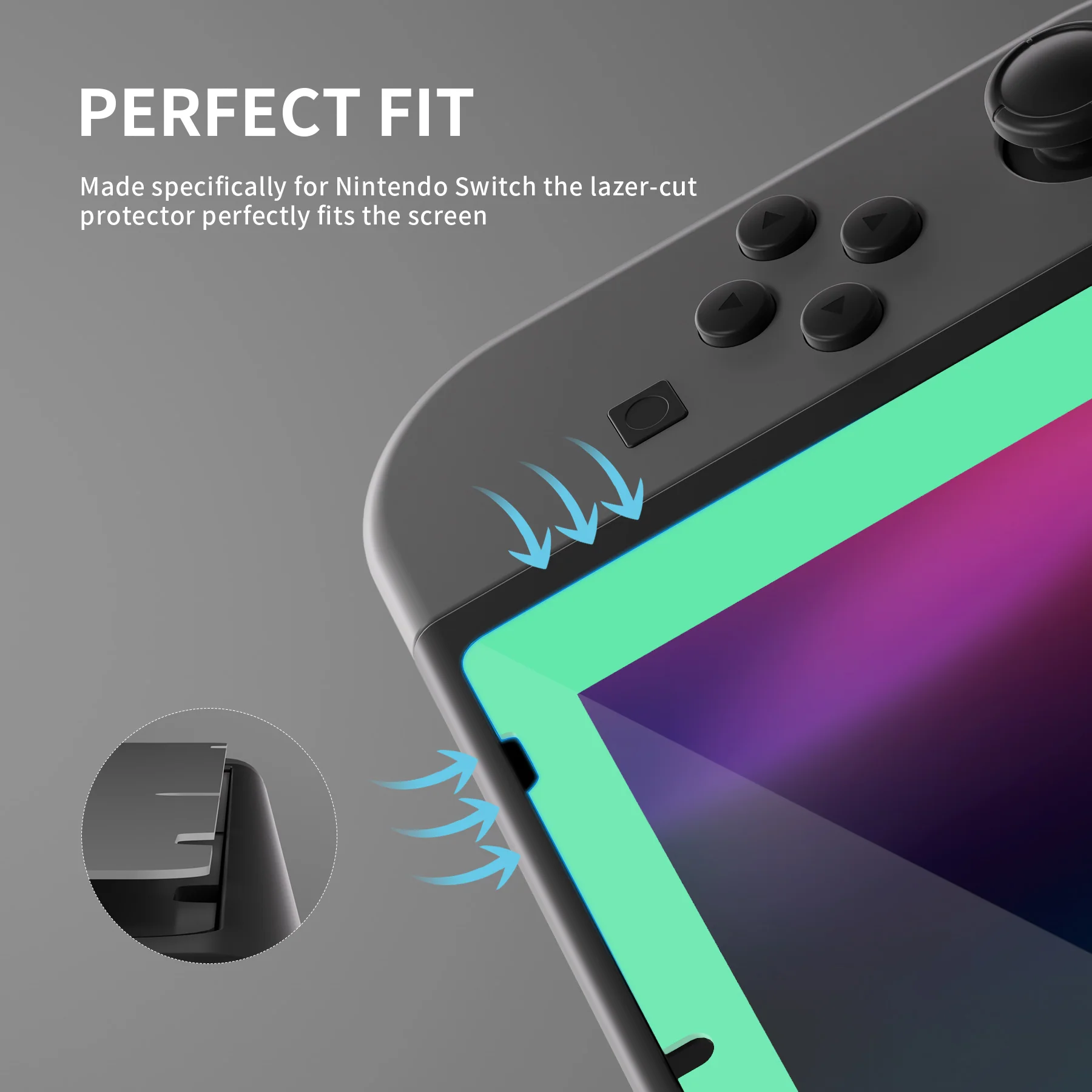 eXtremeRate 2 Pack Transparent HD Clear Tempered Glass Screen Protector for Nintendo Switch - Mint Green Border - Image 6