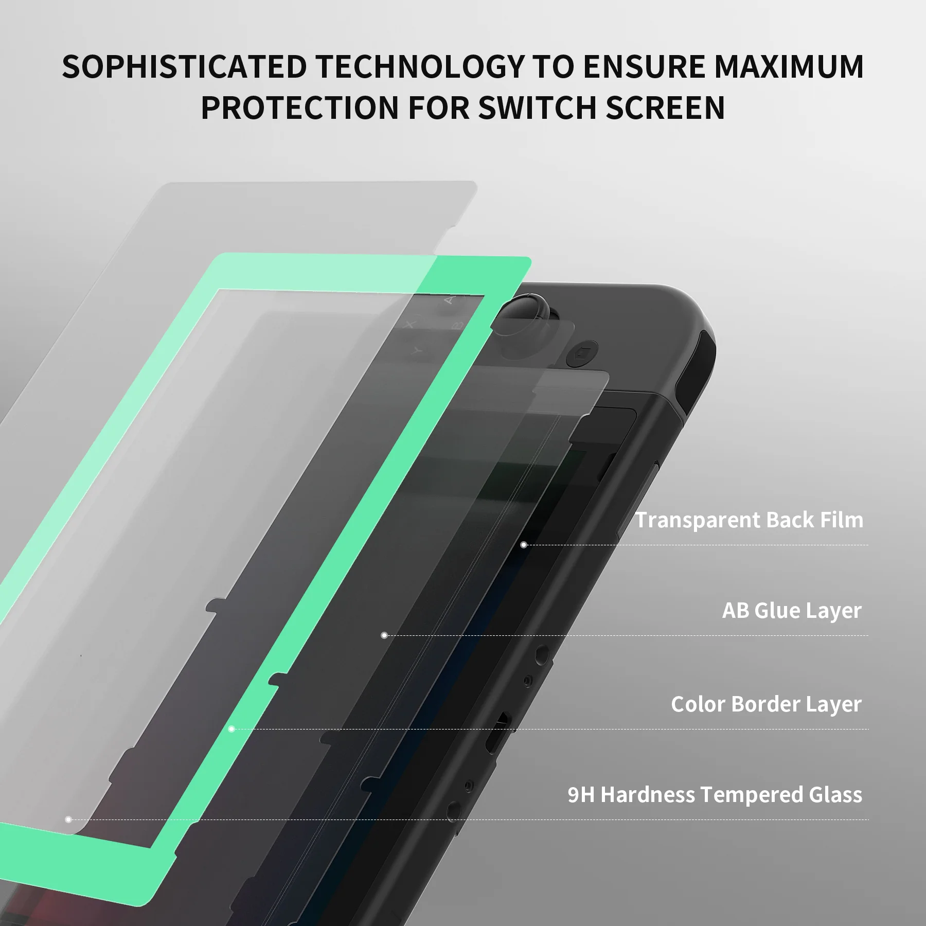 eXtremeRate 2 Pack Transparent HD Clear Tempered Glass Screen Protector for Nintendo Switch - Mint Green Border - Image 8