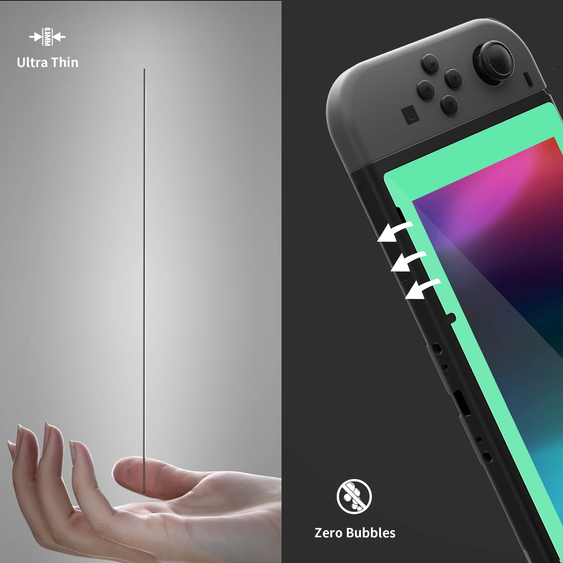eXtremeRate 2 Pack Transparent HD Clear Tempered Glass Screen Protector for Nintendo Switch - Mint Green Border - Image 9