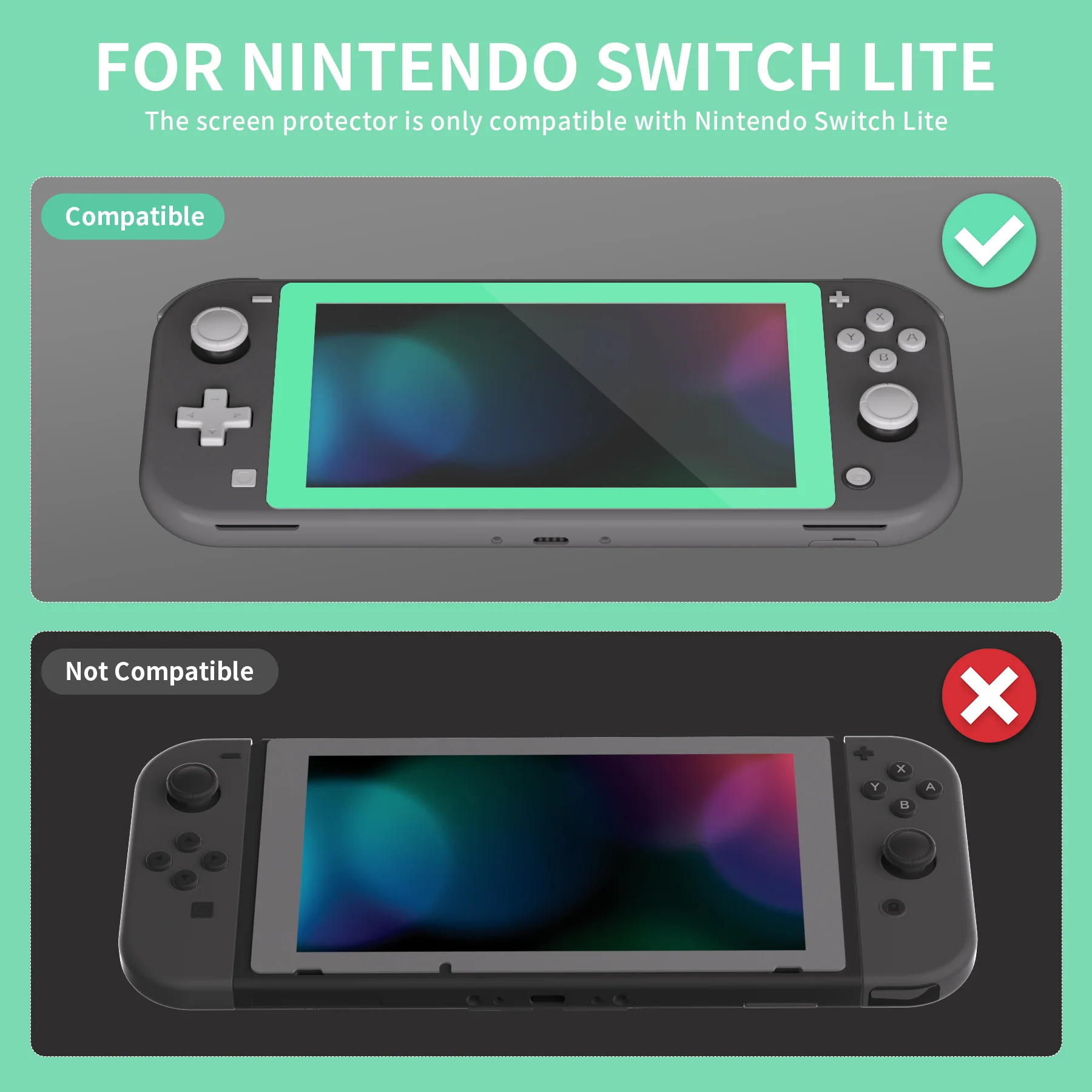eXtremeRate 2 Pack Anti-Scratch Transparent HD Tempered Glass Screen Protector for Nintendo Switch Lite - Mint Green Border - Image 3