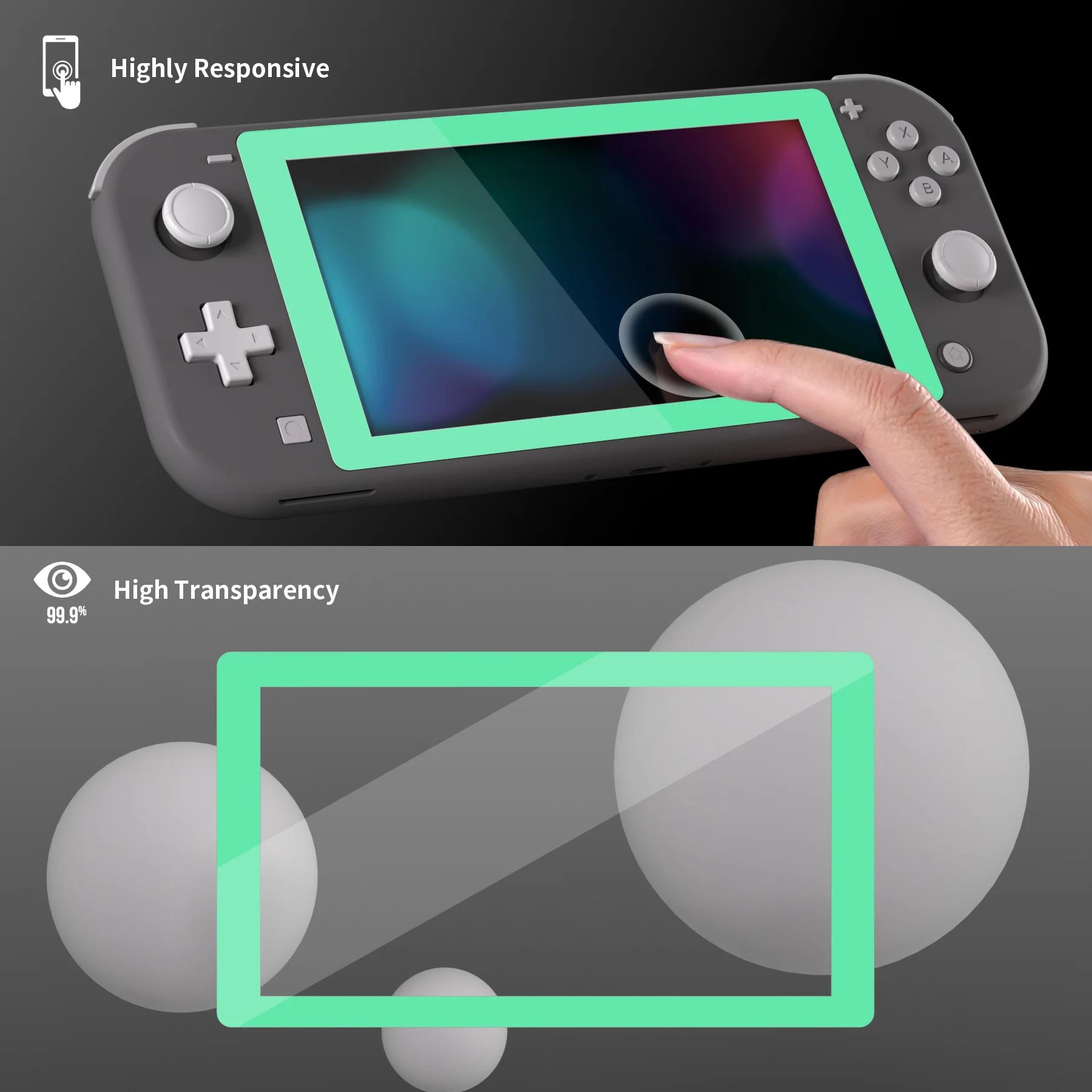 eXtremeRate 2 Pack Anti-Scratch Transparent HD Tempered Glass Screen Protector for Nintendo Switch Lite - Mint Green Border - Image 5