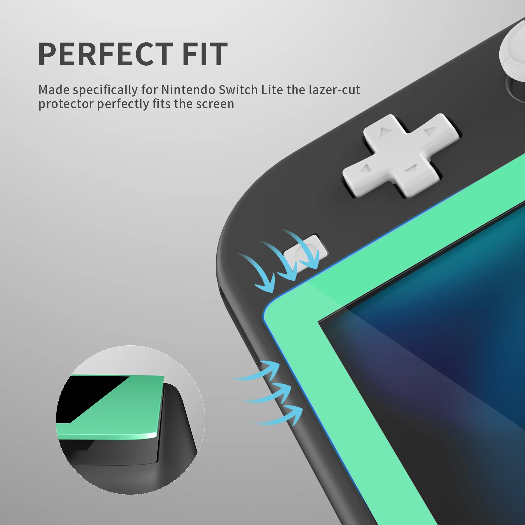 eXtremeRate 2 Pack Anti-Scratch Transparent HD Tempered Glass Screen Protector for Nintendo Switch Lite - Mint Green Border - Image 6