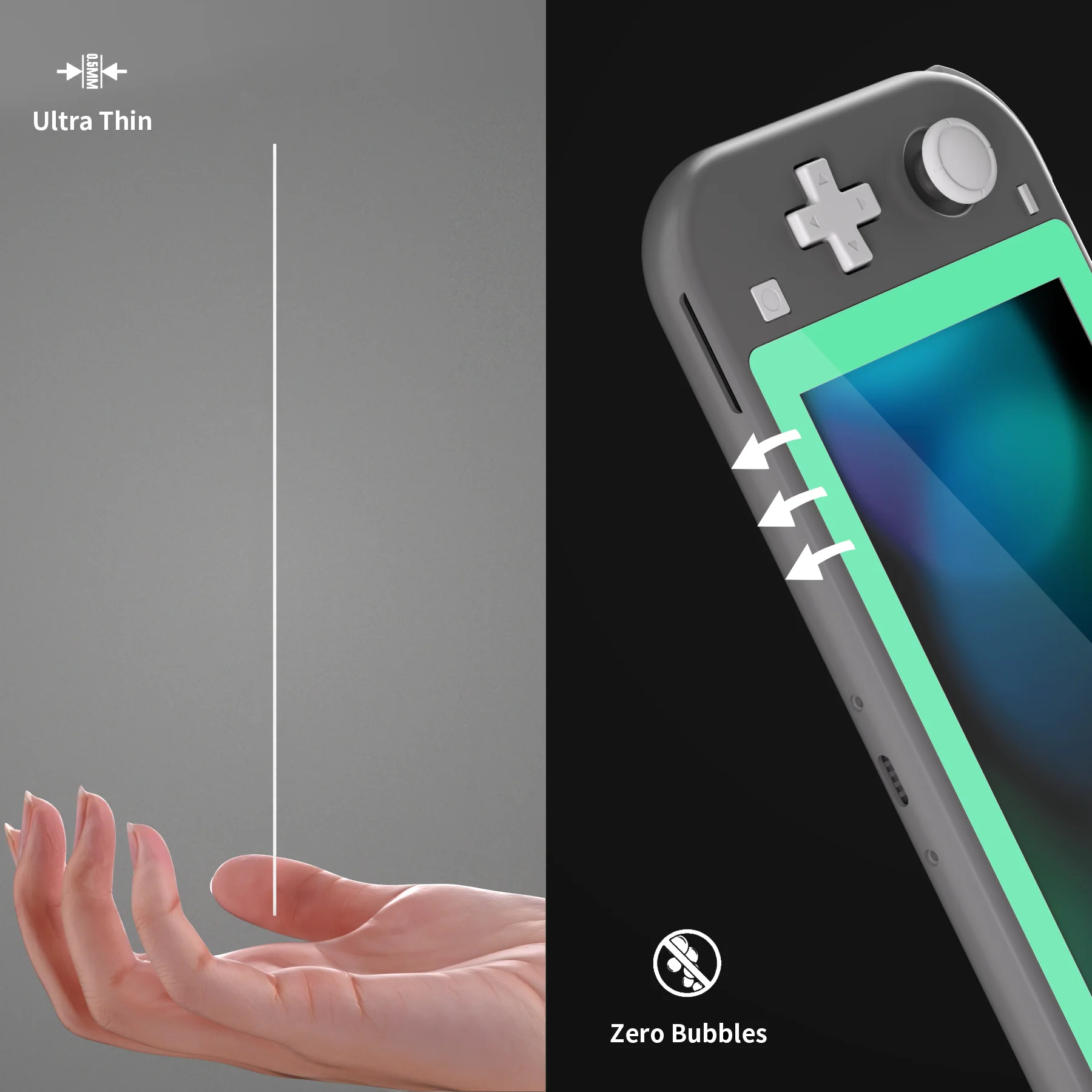 eXtremeRate 2 Pack Anti-Scratch Transparent HD Tempered Glass Screen Protector for Nintendo Switch Lite - Mint Green Border - Image 7