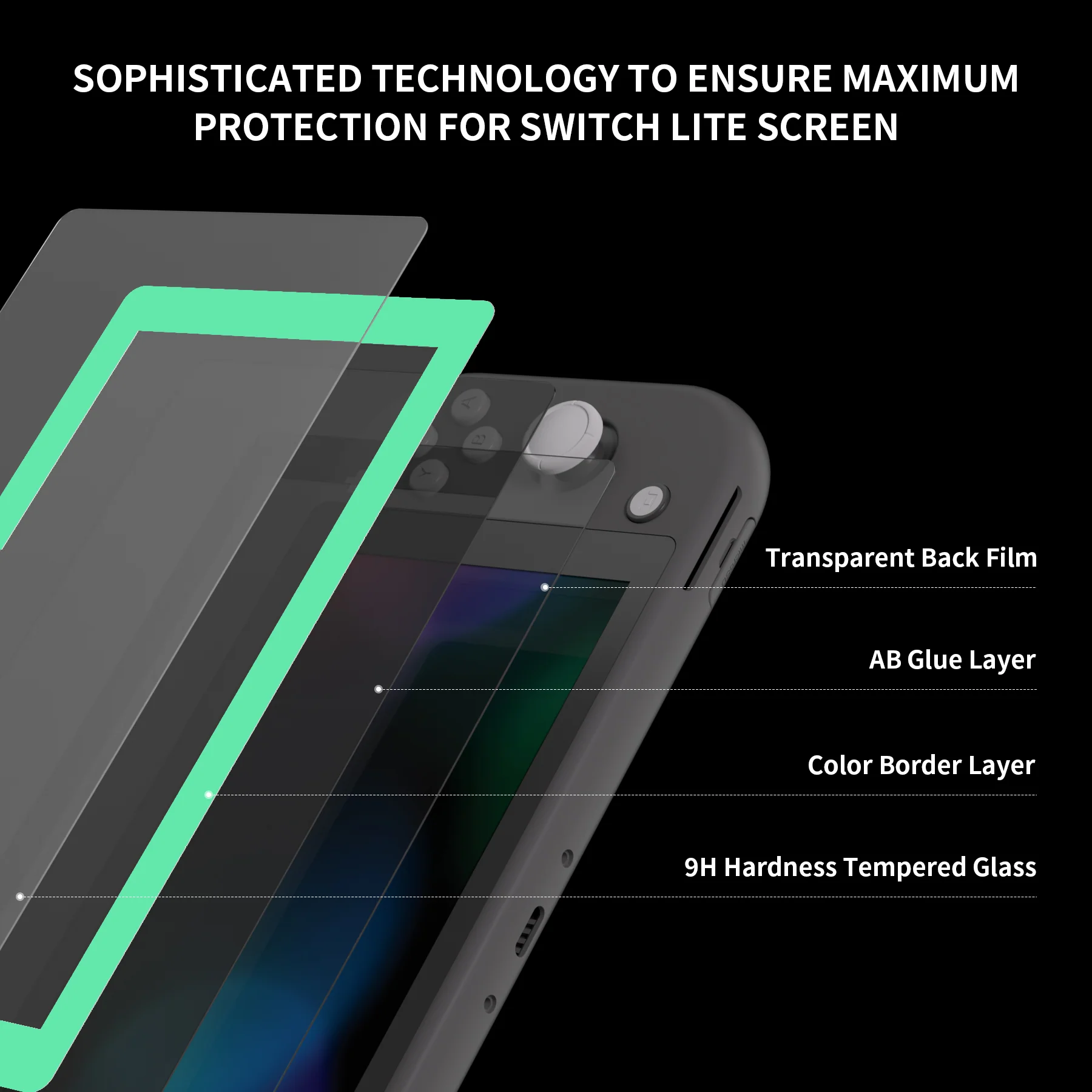 eXtremeRate 2 Pack Anti-Scratch Transparent HD Tempered Glass Screen Protector for Nintendo Switch Lite - Mint Green Border - Image 8