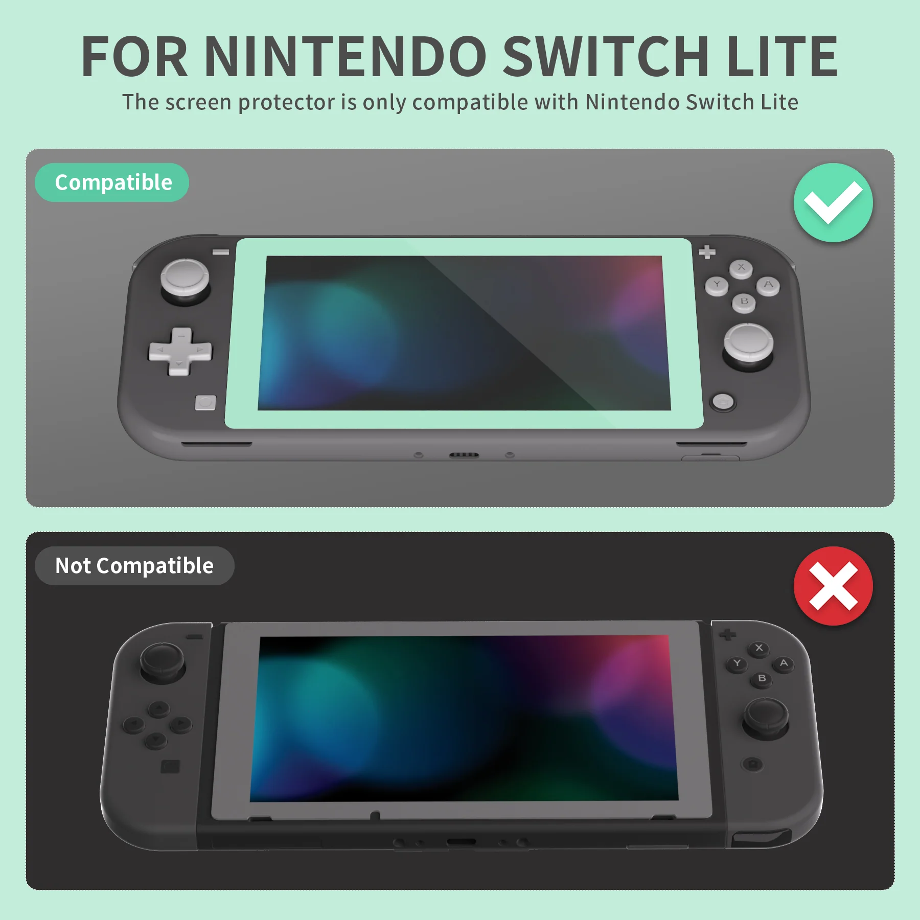 eXtremeRate 2 Pack Anti-Scratch Transparent HD Tempered Glass Screen Protector for Nintendo Switch Lite - Misty Green Border - Image 3