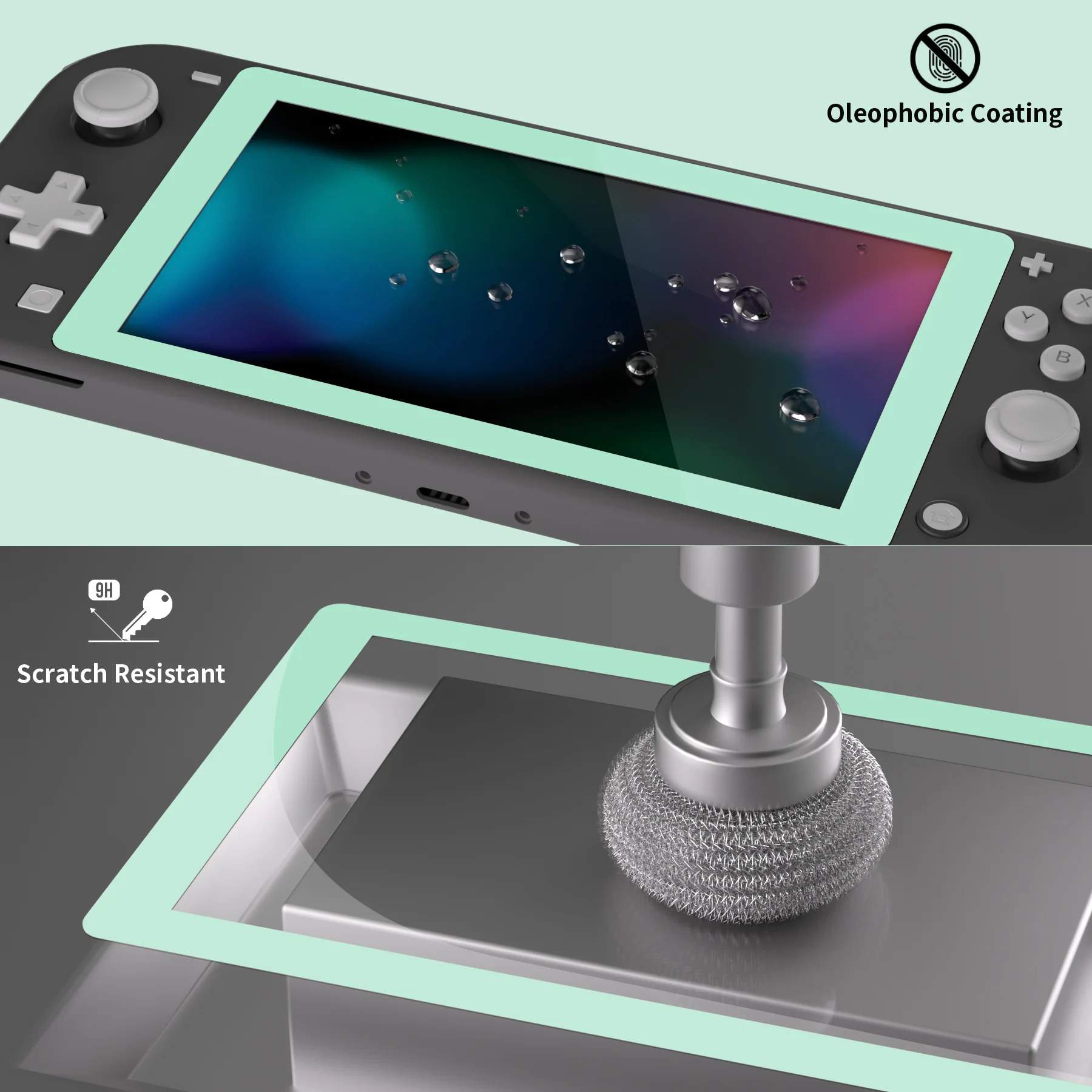 eXtremeRate 2 Pack Anti-Scratch Transparent HD Tempered Glass Screen Protector for Nintendo Switch Lite - Misty Green Border - Image 4