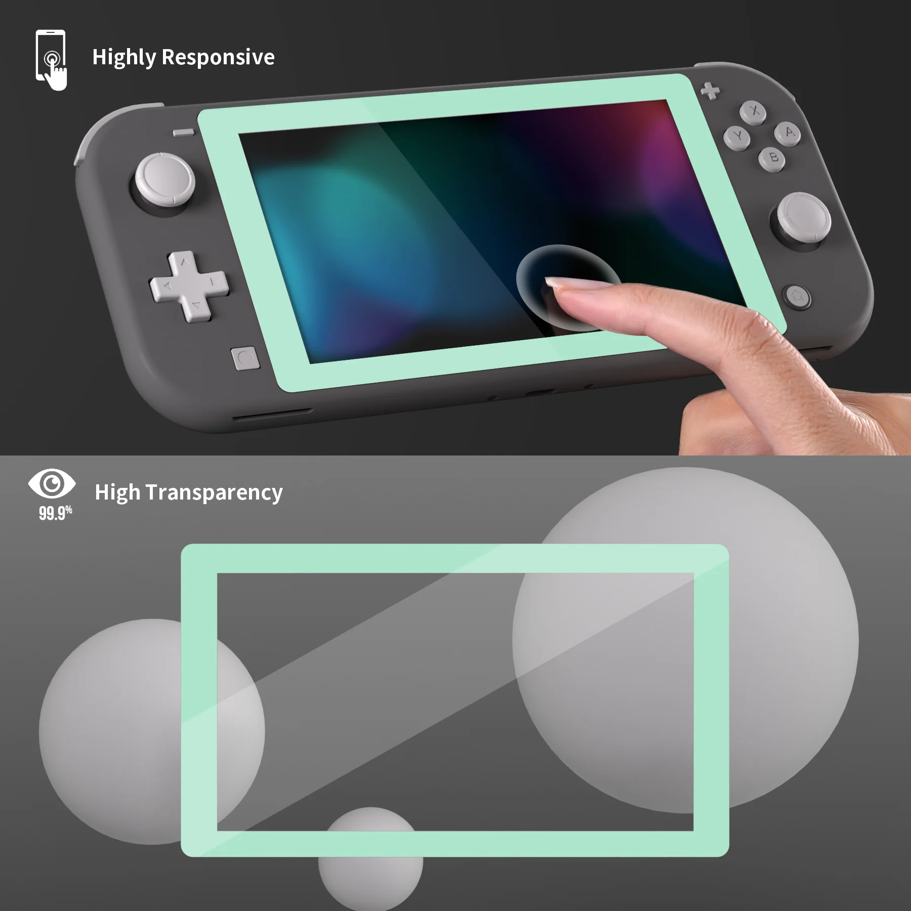 eXtremeRate 2 Pack Anti-Scratch Transparent HD Tempered Glass Screen Protector for Nintendo Switch Lite - Misty Green Border - Image 5