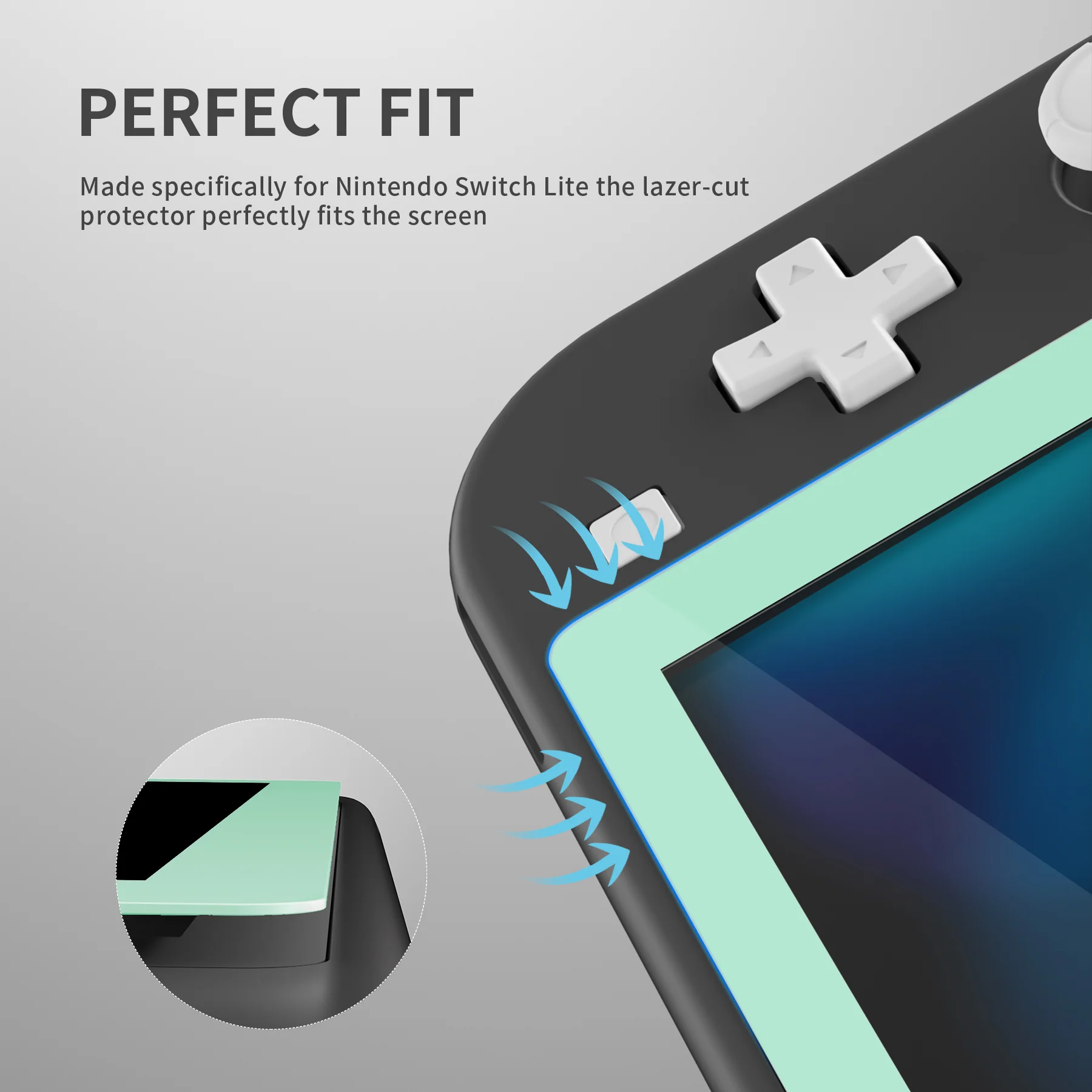eXtremeRate 2 Pack Anti-Scratch Transparent HD Tempered Glass Screen Protector for Nintendo Switch Lite - Misty Green Border - Image 6
