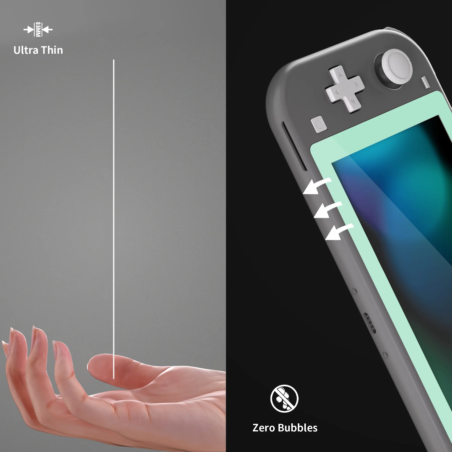 eXtremeRate 2 Pack Anti-Scratch Transparent HD Tempered Glass Screen Protector for Nintendo Switch Lite - Misty Green Border - Image 7