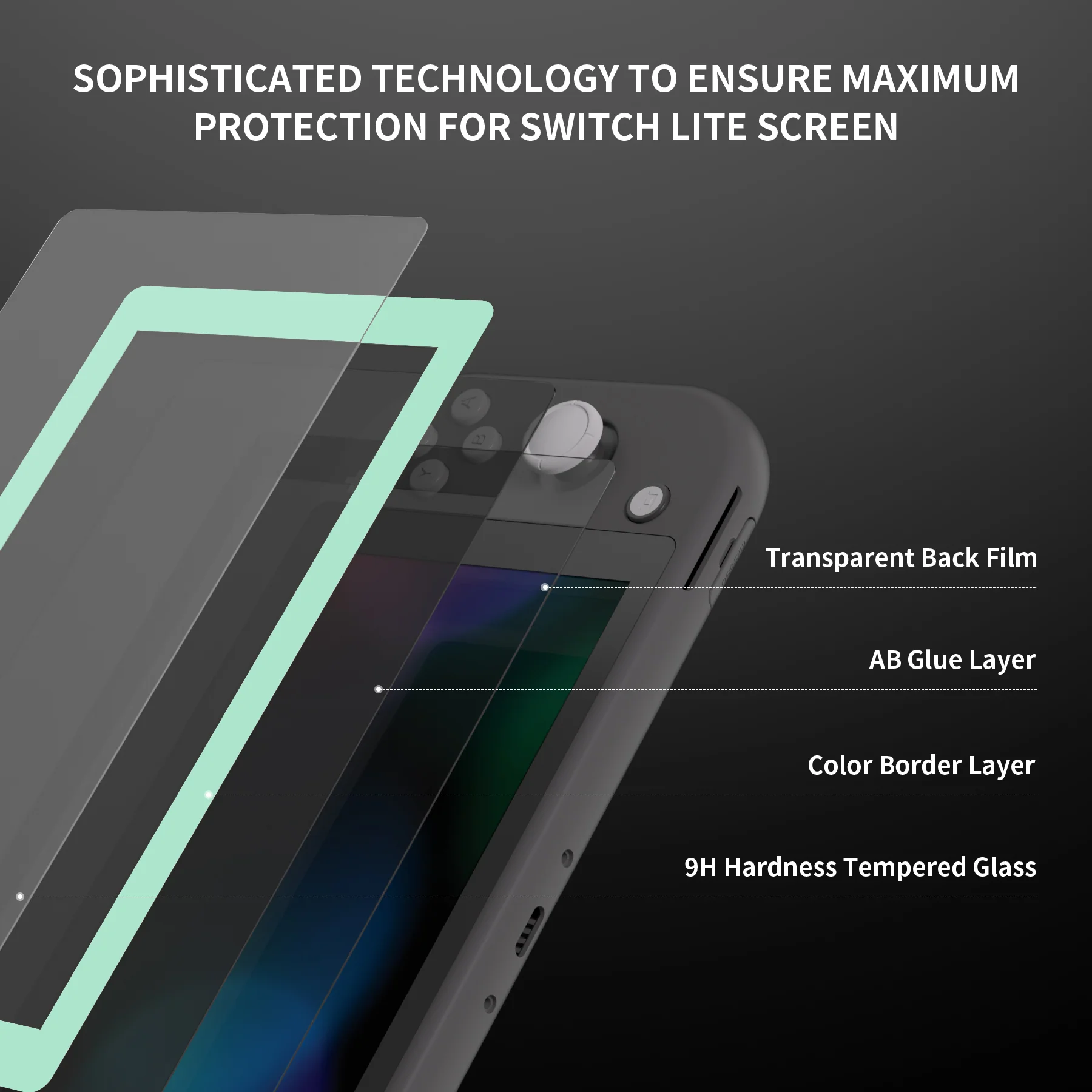 eXtremeRate 2 Pack Anti-Scratch Transparent HD Tempered Glass Screen Protector for Nintendo Switch Lite - Misty Green Border - Image 8