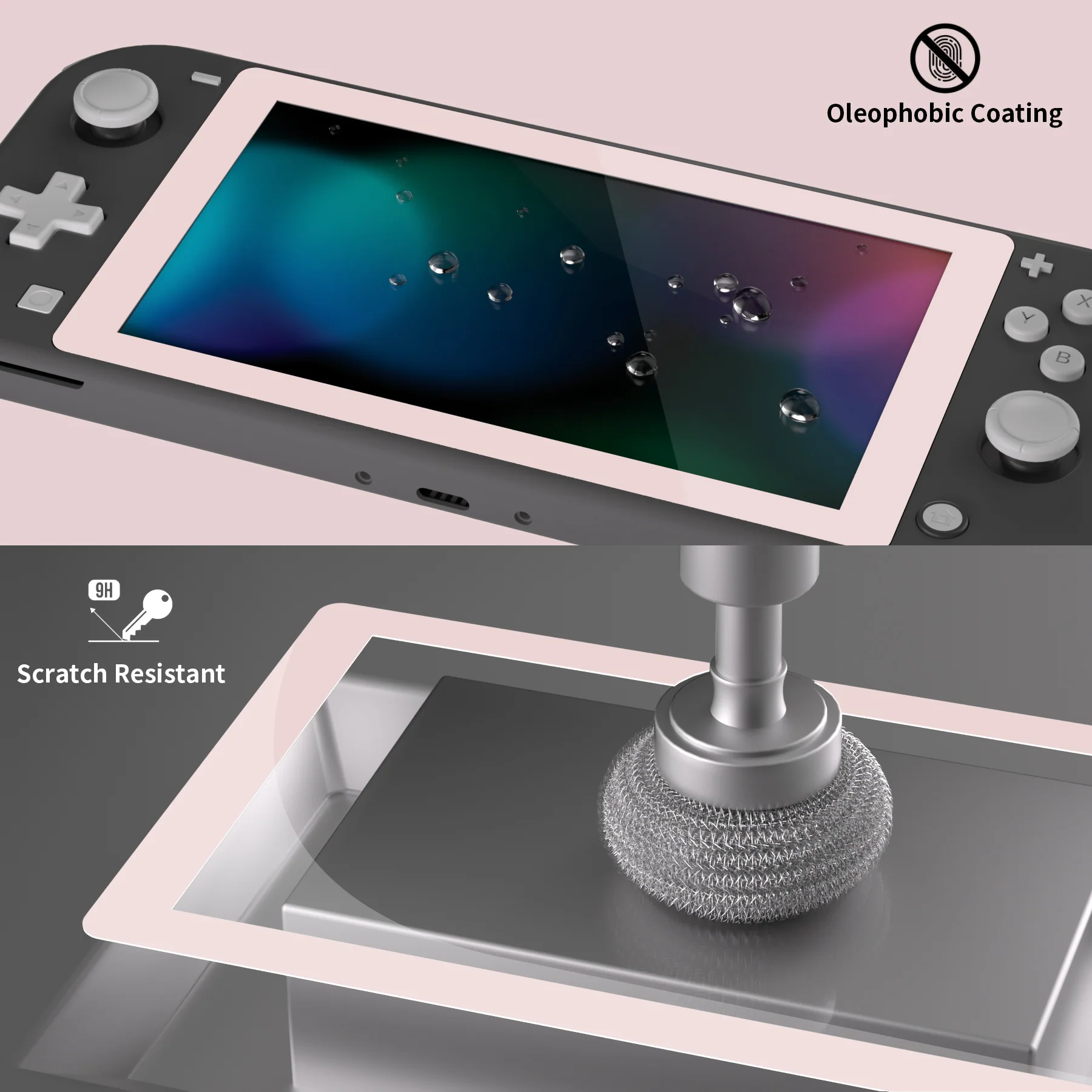eXtremeRate 2 Pack Anti-Scratch Transparent HD Tempered Glass Screen Protector for Nintendo Switch Lite - Cherry Blossoms Pink Border - Image 4