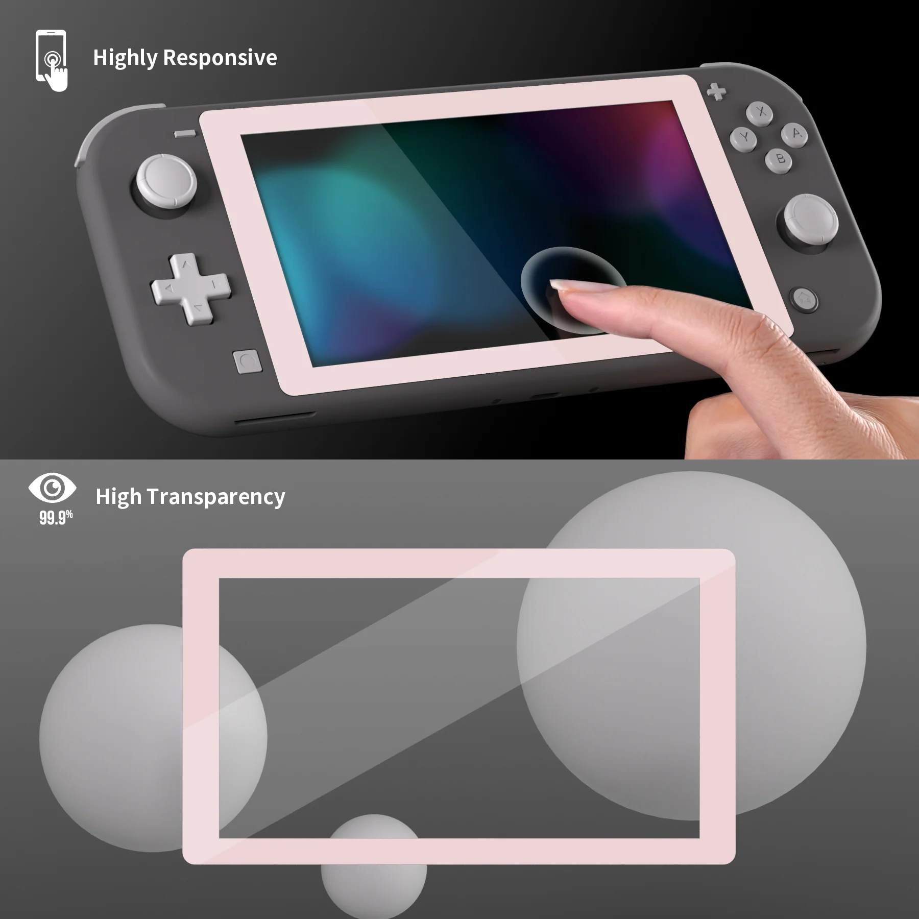 eXtremeRate 2 Pack Anti-Scratch Transparent HD Tempered Glass Screen Protector for Nintendo Switch Lite - Cherry Blossoms Pink Border - Image 5