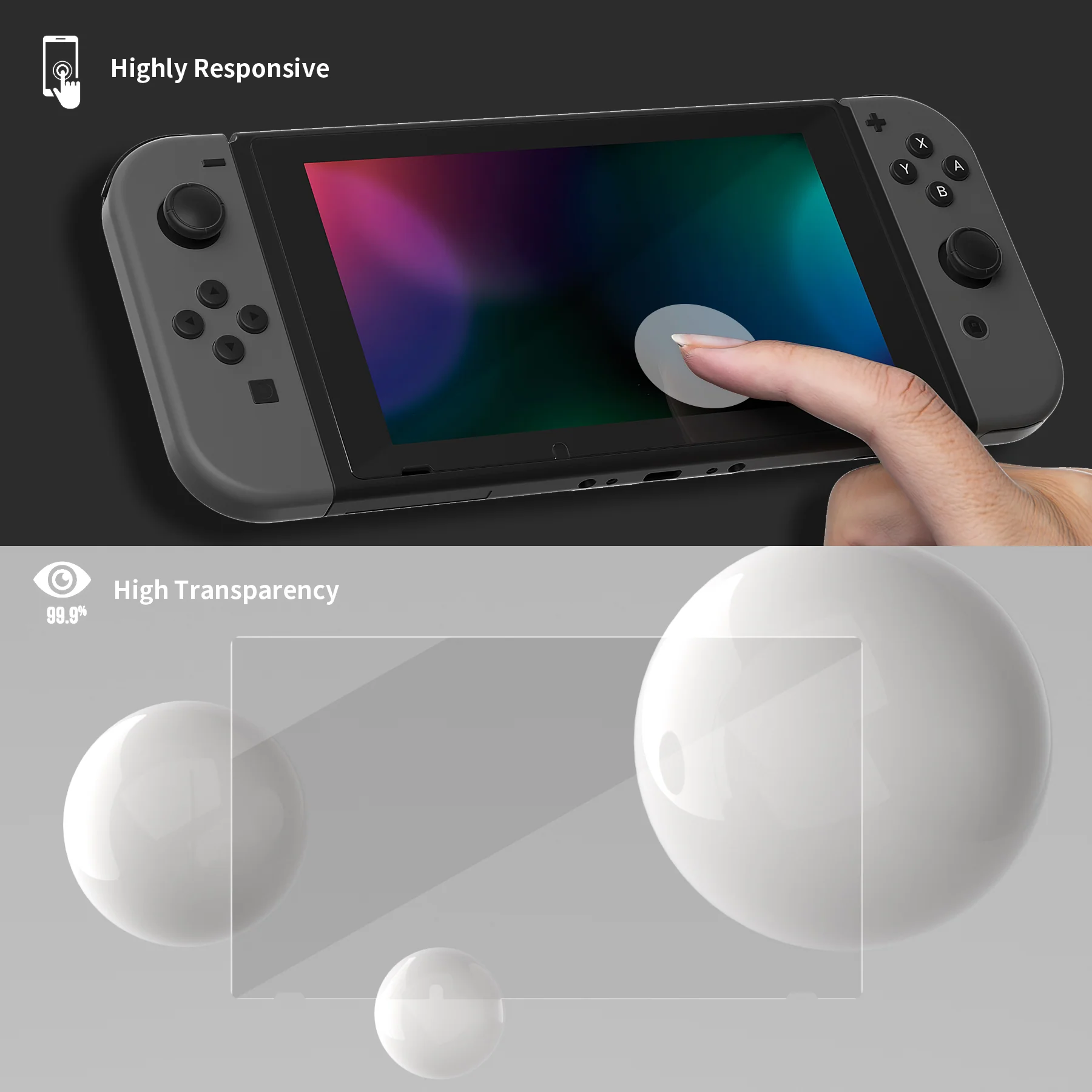 eXtremeRate 2 Pack Transparent HD Clear Tempered Glass Screen Protector for Nintendo Switch - Transparent Clear - Image 5