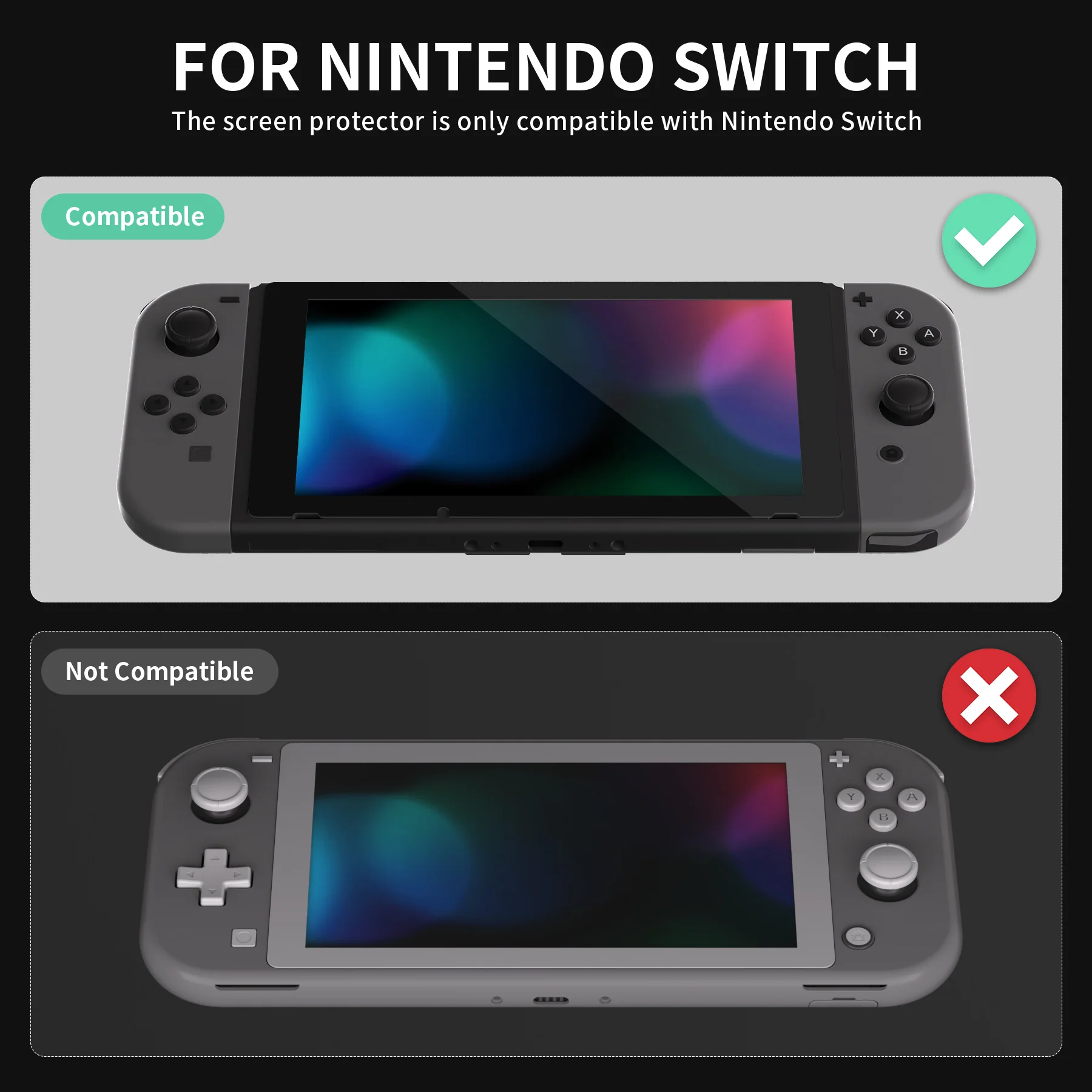 eXtremeRate 2 Pack Transparent HD Clear Tempered Glass Screen Protector for Nintendo Switch - Black Border - Image 3