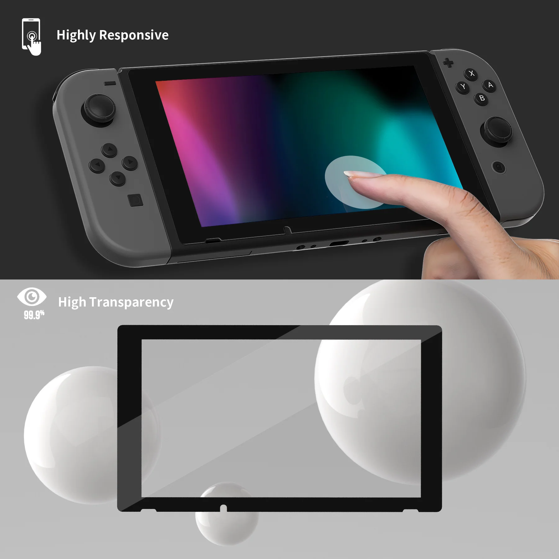 eXtremeRate 2 Pack Transparent HD Clear Tempered Glass Screen Protector for Nintendo Switch - Black Border - Image 5