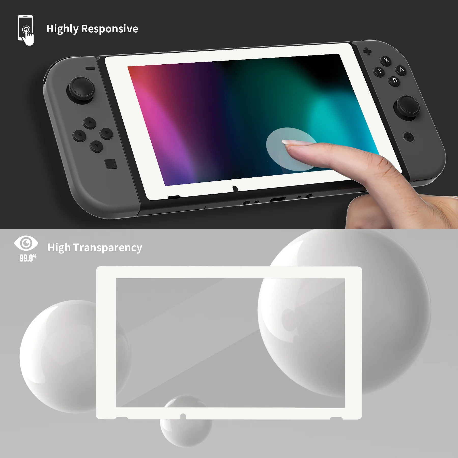 eXtremeRate 2 Pack Transparent HD Clear Tempered Glass Screen Protector for Nintendo Switch - White Border - Image 5