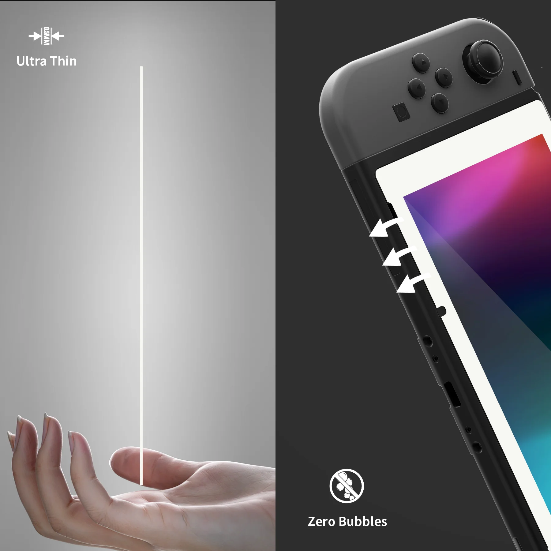 eXtremeRate 2 Pack Transparent HD Clear Tempered Glass Screen Protector for Nintendo Switch - White Border - Image 9