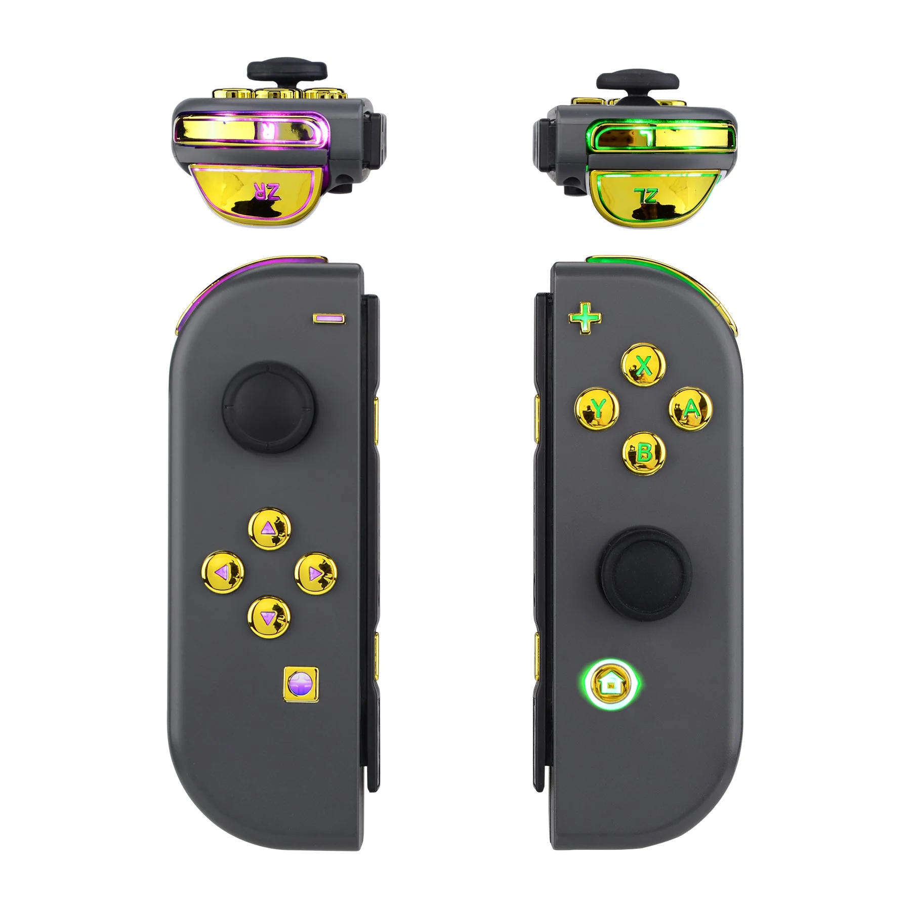 eXtremeRate Multi-Colors Luminated Buttons DFS LED Kit for NS Switch  & Switch OLED Model Joycon - Chrome Gold - Image 2