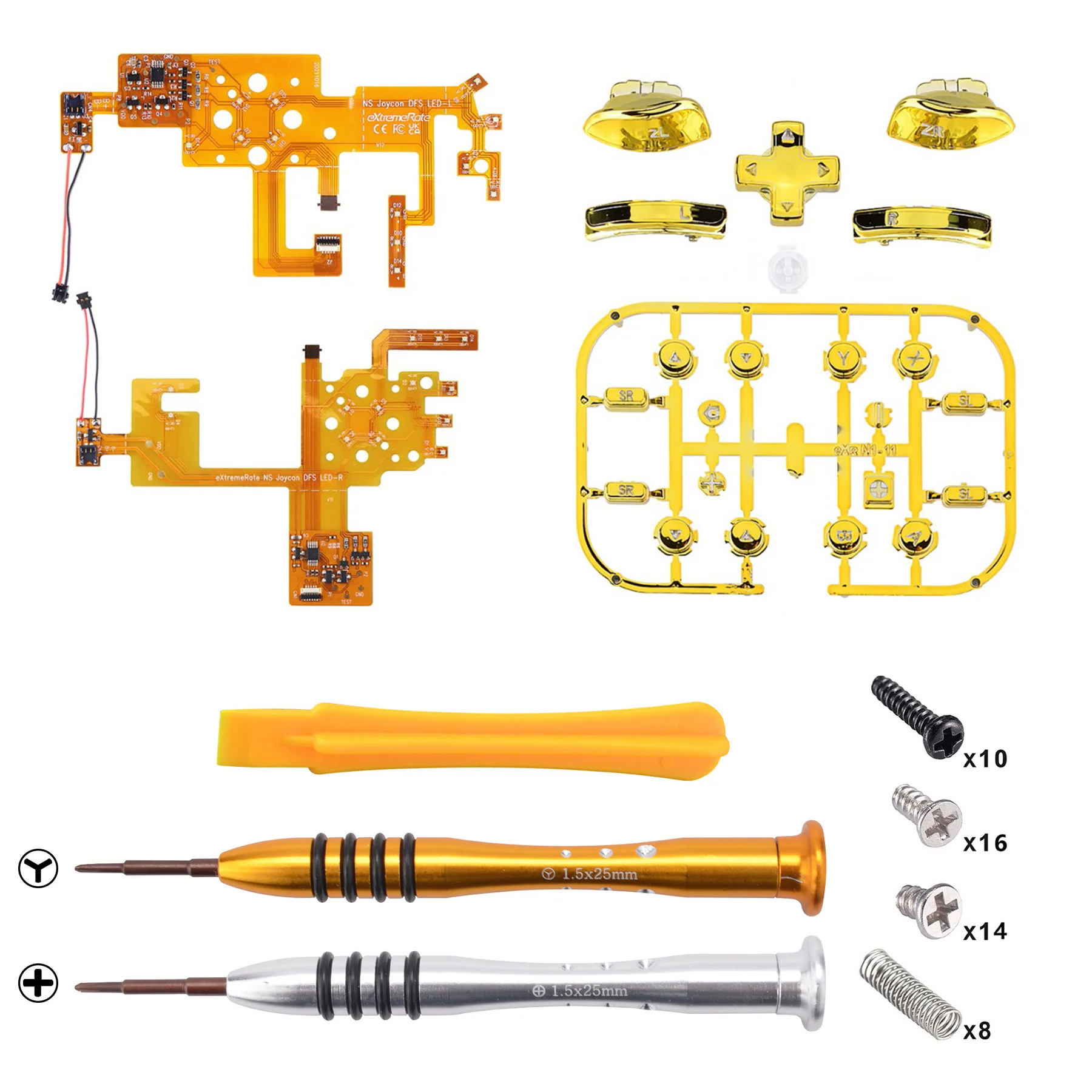 eXtremeRate Multi-Colors Luminated Buttons DFS LED Kit for NS Switch  & Switch OLED Model Joycon - Chrome Gold - Image 4