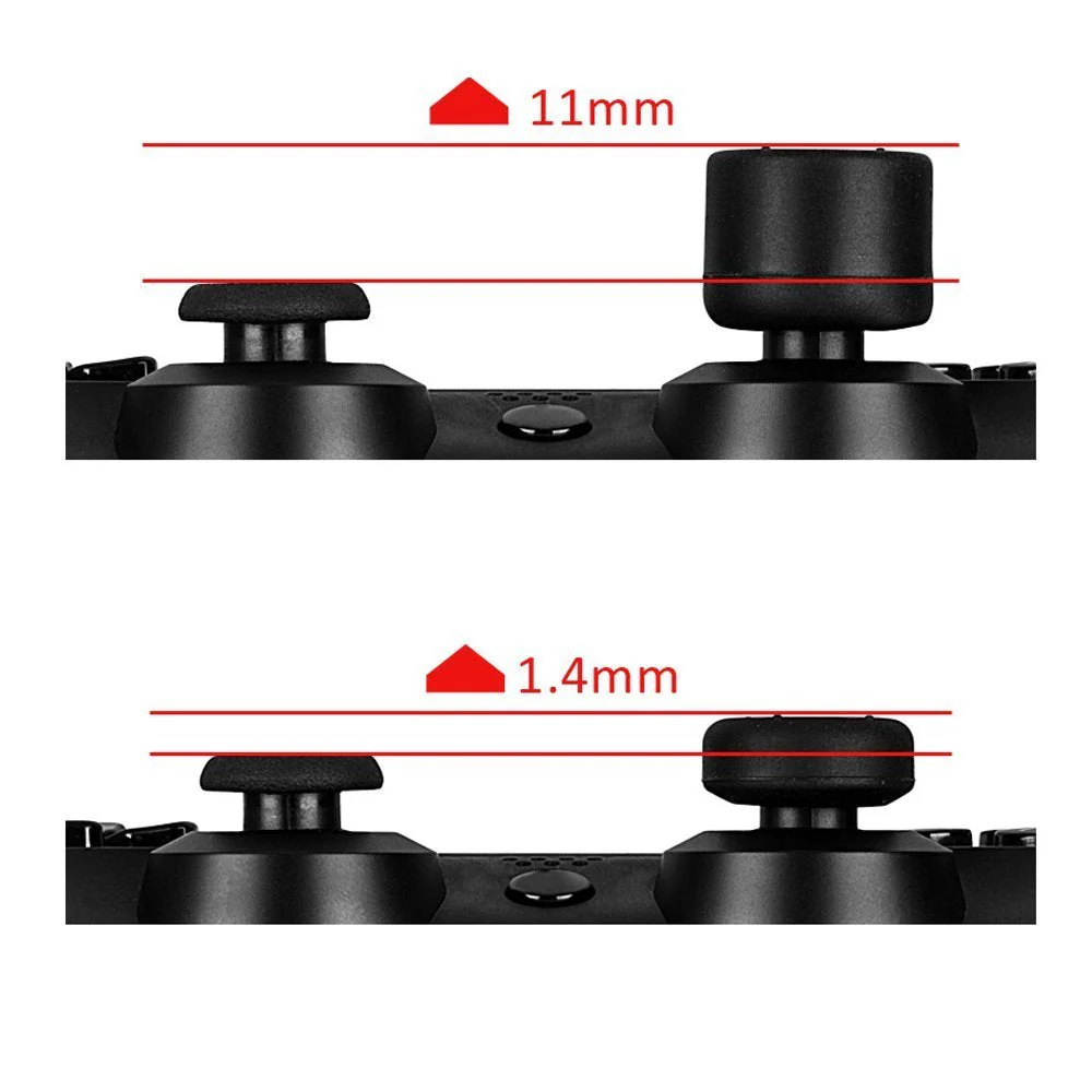 eXtremeRate 8 Pcs/Set Silicone Rubber Precision Platporm Raised Analog Sticks Thumb Grips for PS4 Slim Pro Controller - Black - Image 3